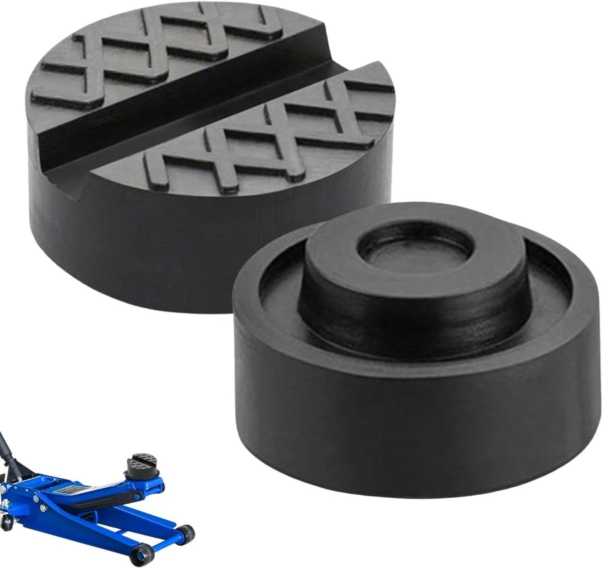 2 stuks universele rubberen beschermlaag voor autokrik met groeven en wafelpatroon profiel Voor hefbrug rangeerkrik auto rubberen buffer Zwart