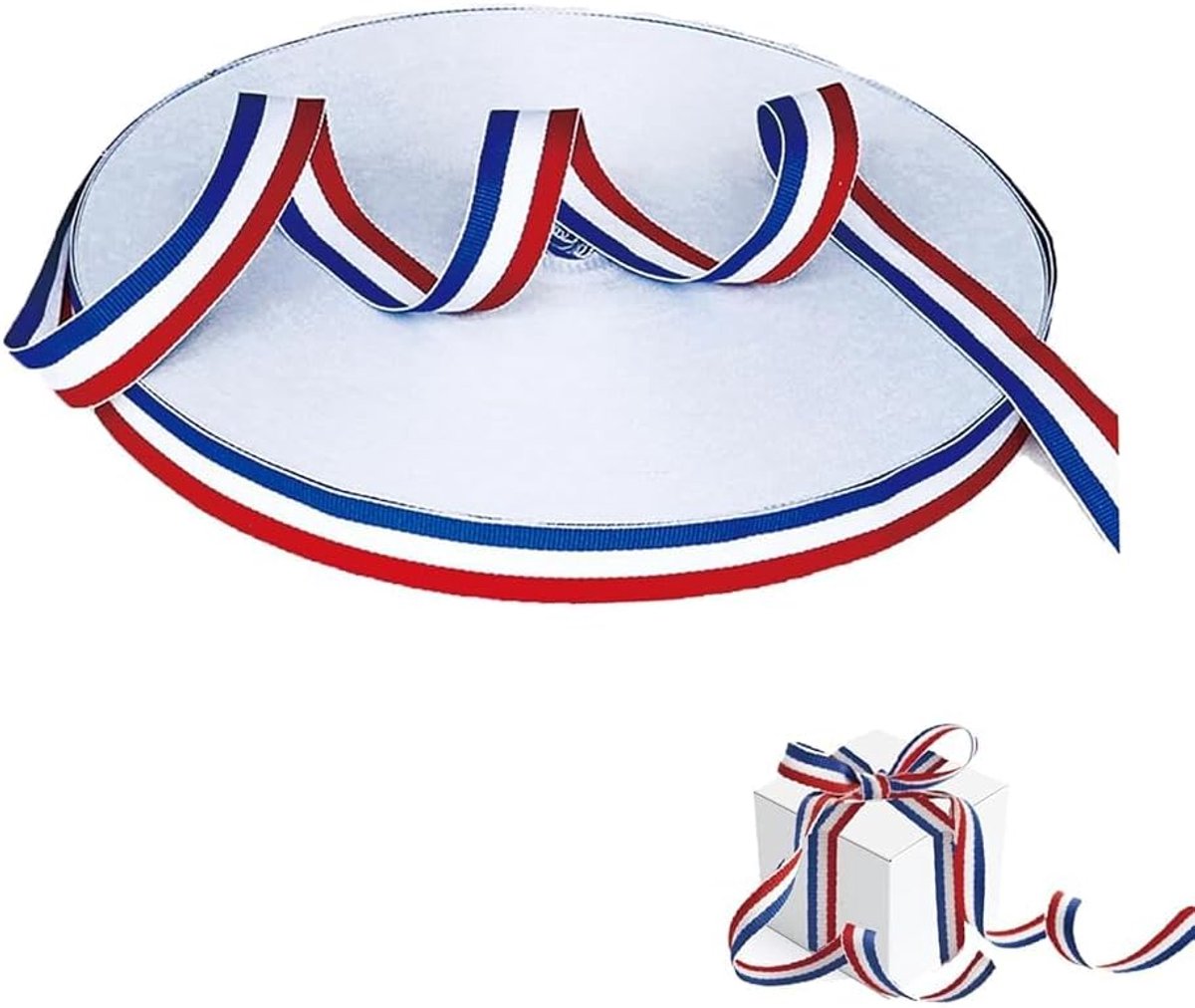 wit en rood satijnen lint 50 m x 10 mm, driekleurig lint met de Franse vlag voor cadeauverpakking, bruiloftsdecoratie, nationale feestdagen, sportmedailles, knutselen en naaien, feestaccessoir