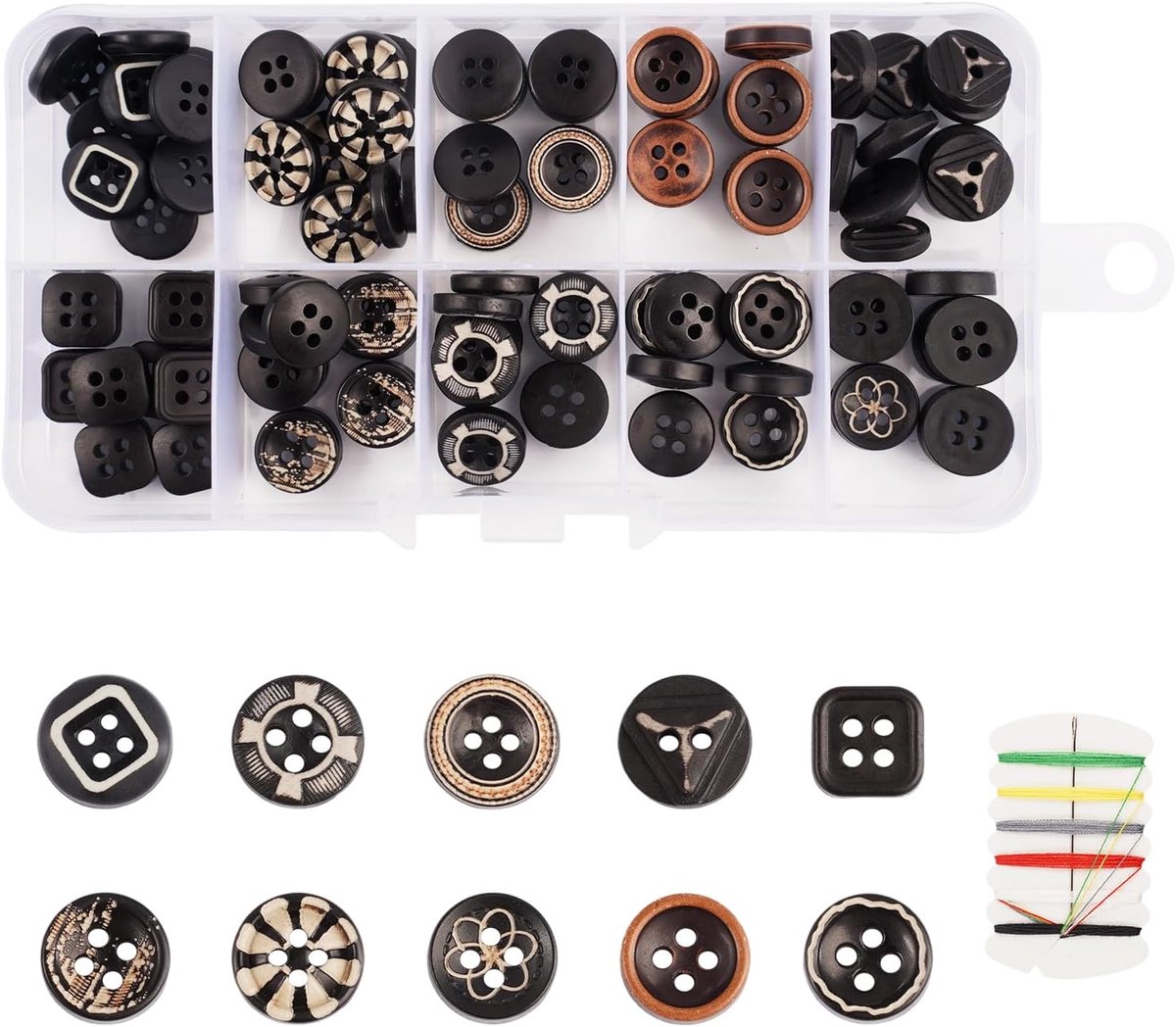 Knopen set 100 stuks – 10 verschillende ontwerpen 12mm zwart | voor pakken overhemden naaien doe-het-zelf Duurzaam Lichtgewicht