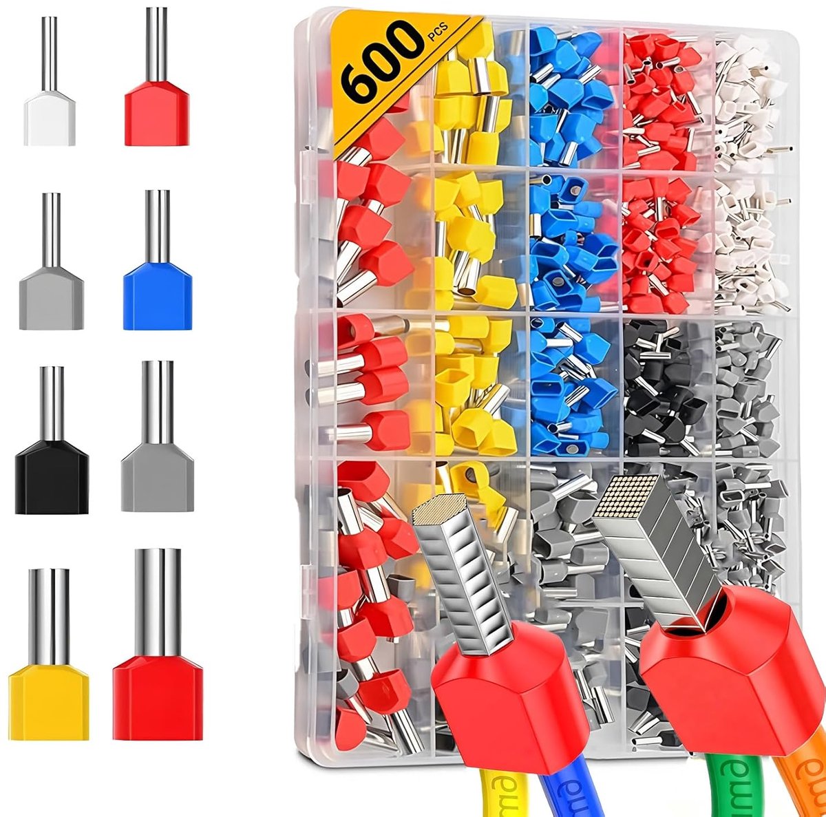 Aansluitset voor elektrische kabels, 600 stuks, elektrische punten, geïsoleerde elektrische klemmen (0,5-10 mm²), in praktische doos