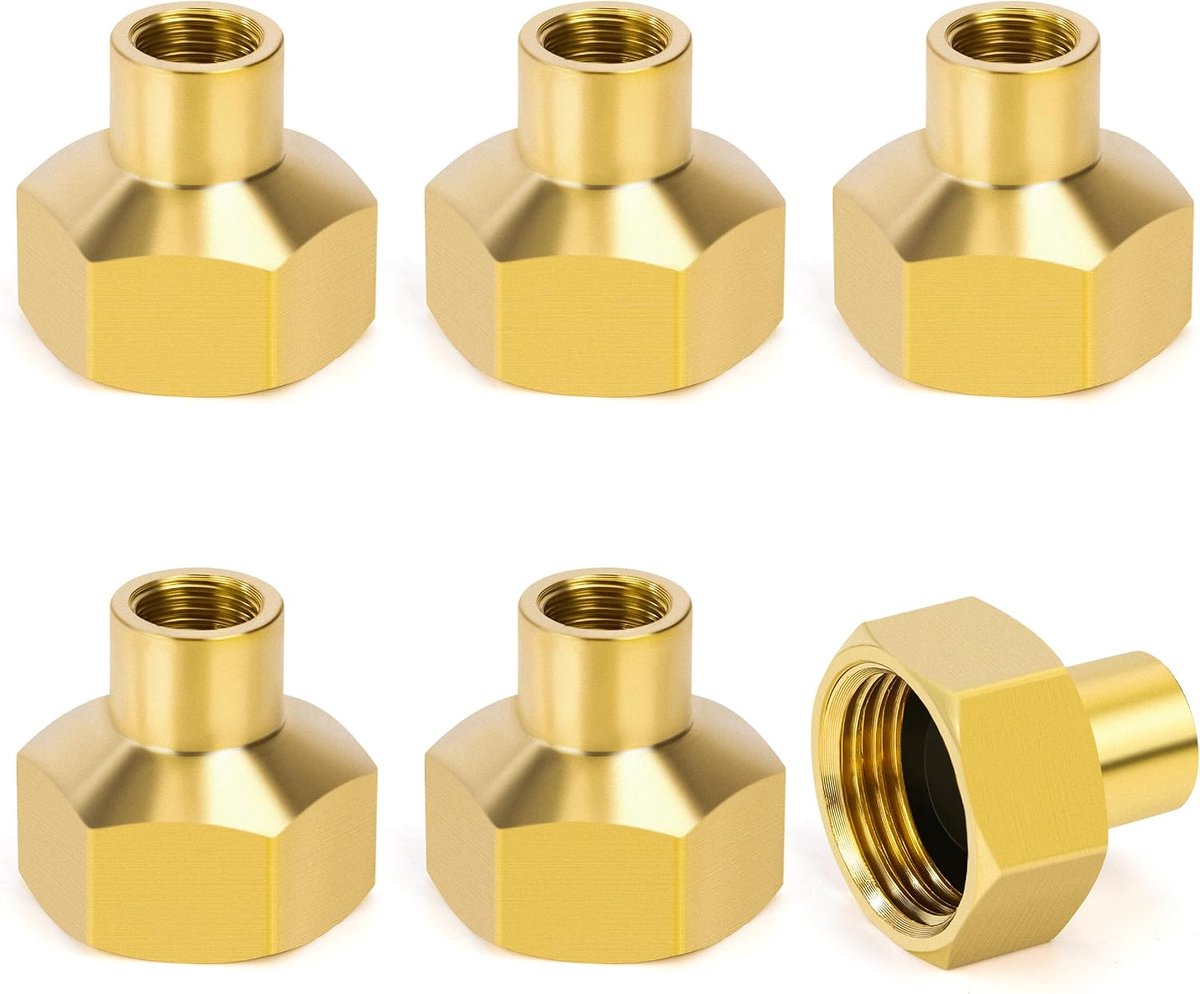 6 stuks messing huls, vrouwelijk 1/2" x vrouwelijk 1/8" draadgebonden pijpfitting, zeshoekige koppelingsconnector aansluiting geschikt voor pijpverbindingsconversie