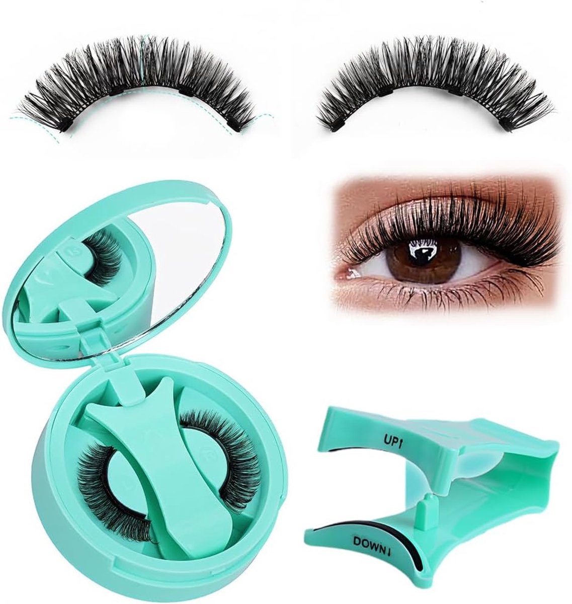 1 stuk herbruikbare magnetische wimpers met applicator, magnetische nepwim-pers, lijmvrije nepwimpers, gemakkelijk aan te brengen en te verwijderen, inclusief V-vormige clip (ZP07)