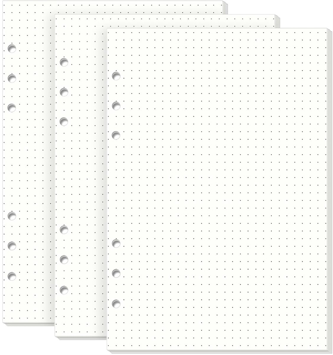 A5-papier, gestippeld, 135 vellen, A5-ringband, navulbaar, A5-formaat, gestippeld, 21 x 14,2 cm, A5-papier voor 6-gaats ringbanden, A5-formaat, voor A5-ringband