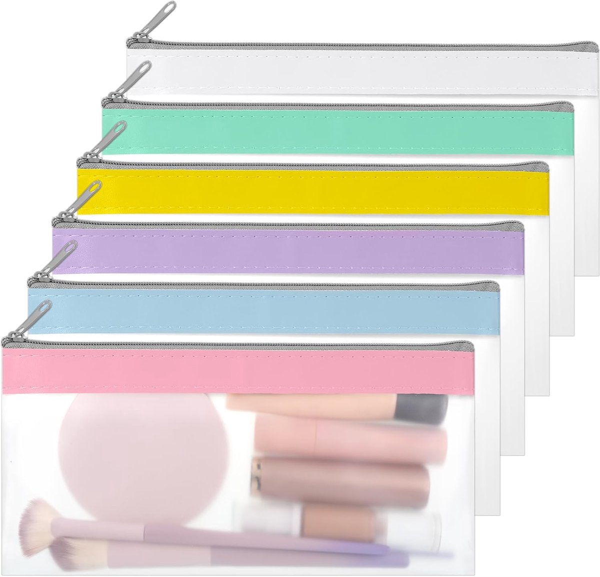 6 stuks transparant etui, 21 x 10 cm, portemonnee, banktas, transparant, waterdicht, doorschijnend, etui voor school, thuis, kantoor