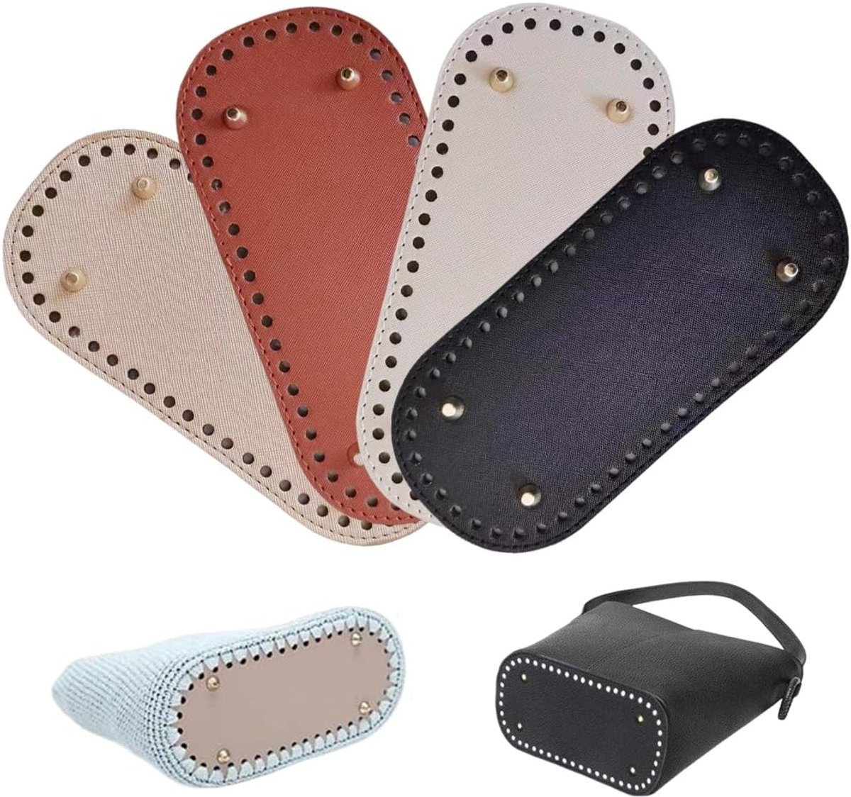 Set van 4 PU-lederen haaknaaldentas, 22 x 10 cm bodem voor haaktassen met gaten, doe-het-zelf schoudertas, haakaccessoires