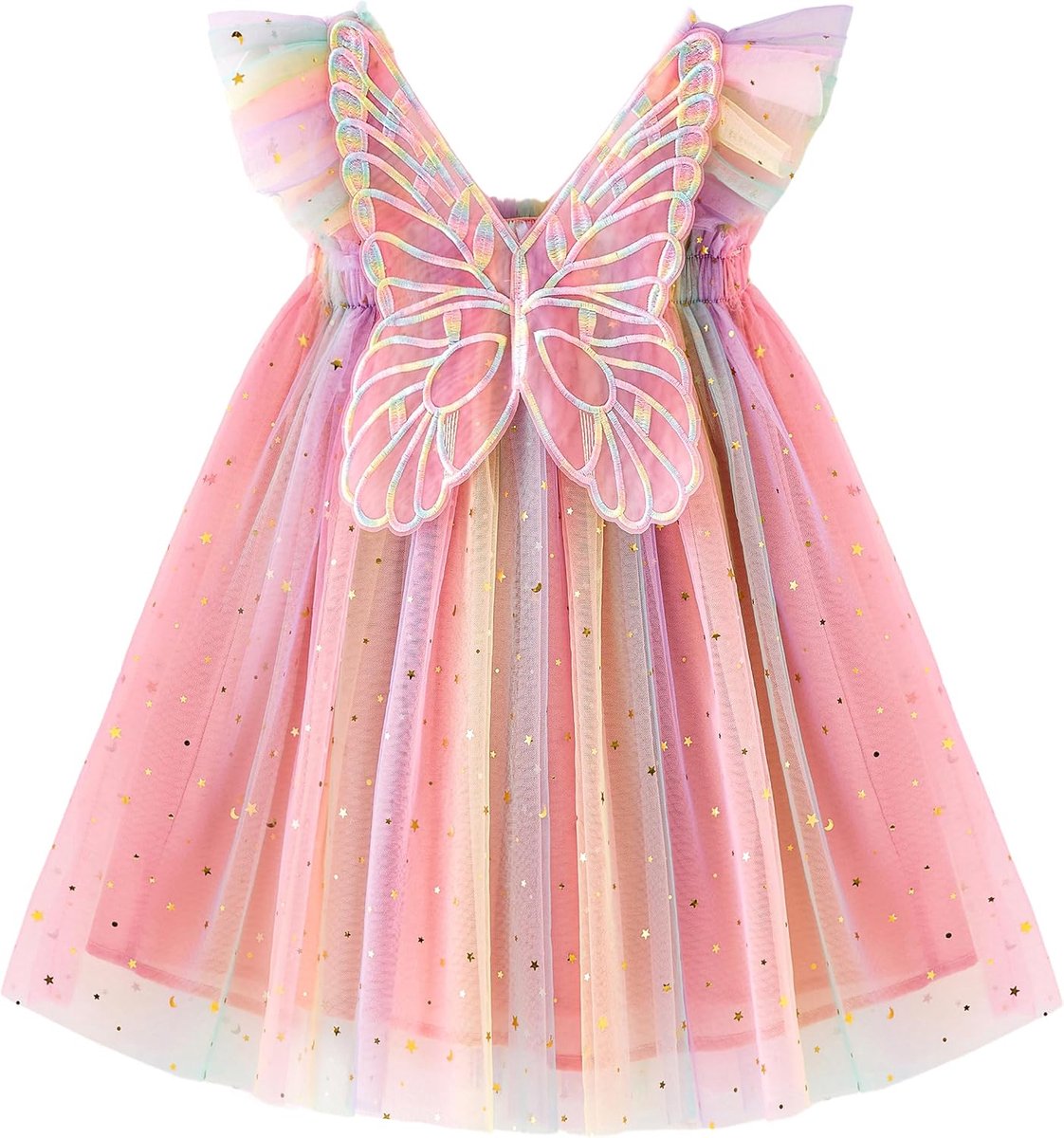Meisjesjurk, tule, mouwloos, vlinderjurk, prinsessenjurk, verjaardagsfeest