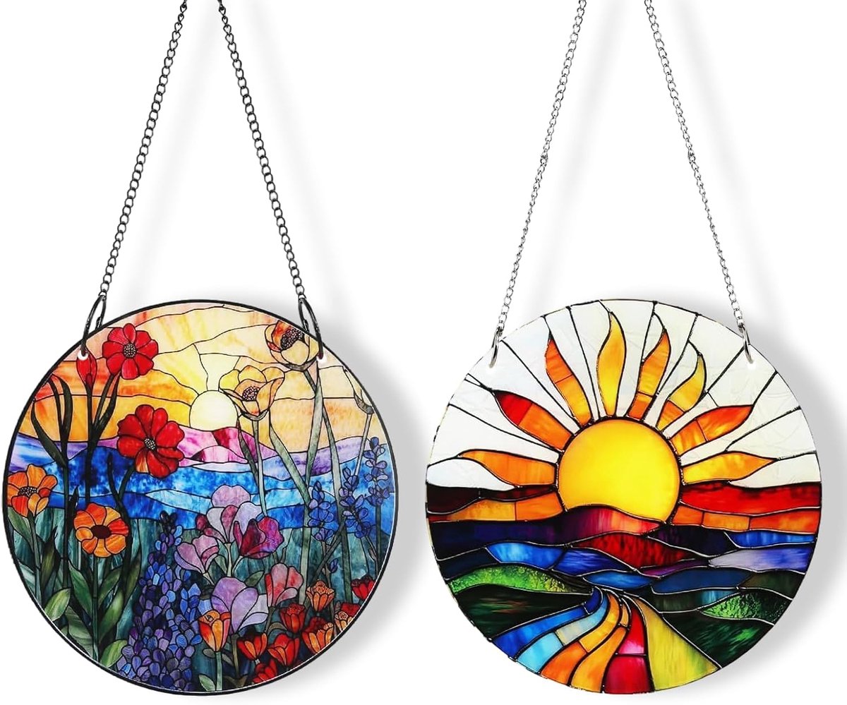 Zonnevanger voor ramen, 2 stuks, hangend met ketting, raamdecoratie voor balkon, woonkamer en tuin, raamdecoratie voor lichtreflectie en decoratief gebruik