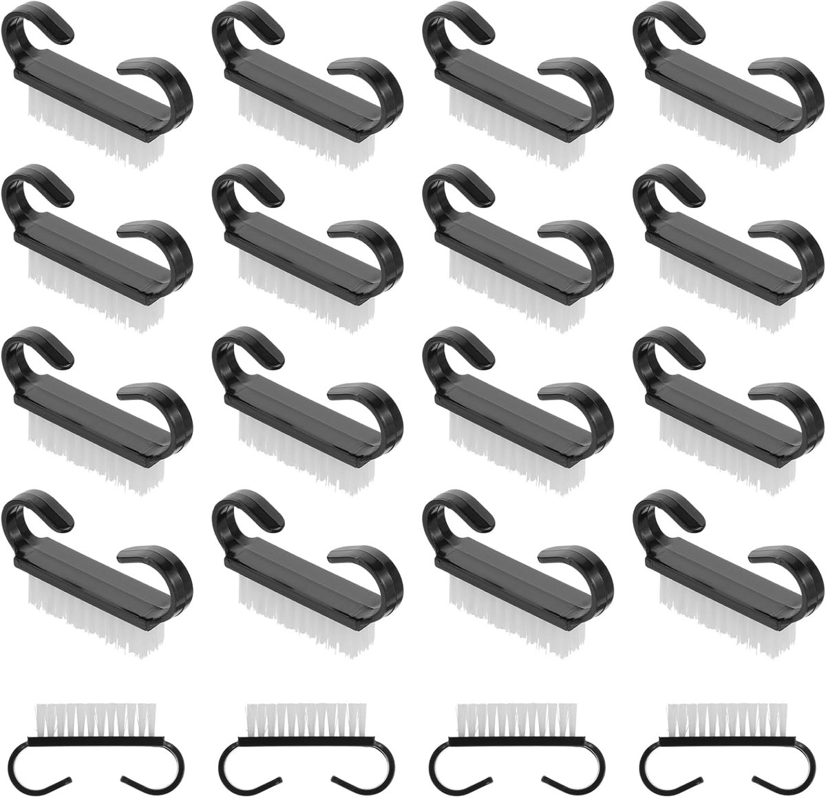 Nagelborstel met handvat, 20 stuks, zwart, mini-nagelborstel, nagelborstel, handborstel met handvat voor manicure, peeling, nagelreinigingsborstels voor tenen, nagels