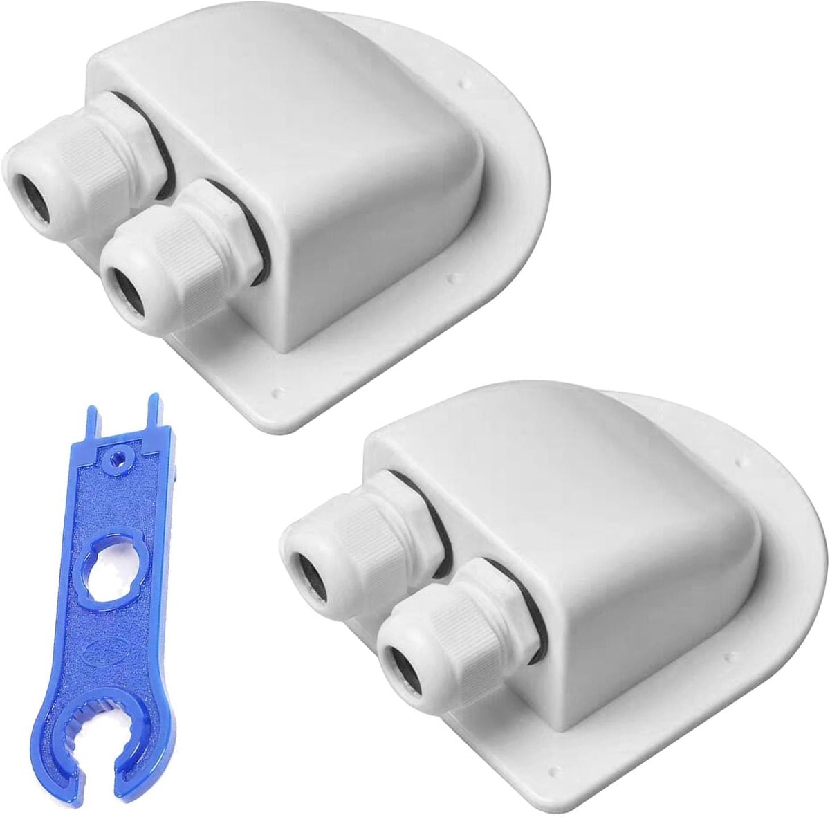 2-delige set waterdichte zonnekabeldoorvoer voor voertuigen, zonnedakdoorvoer, waterdichte kabeldoorvoer, kabeldakdoorvoeren & 1000V blauwe sleutel voor zonne-installatie camper caravan boot