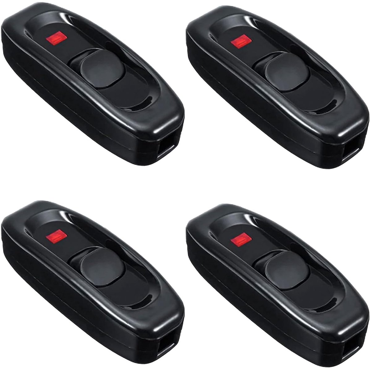 4 stuks snoerschakelaar, tussenschakelaar, kabelschakelaar, 2-polig, 250 V/10 A, voor kleine apparaten of lampen, lichtschakelaar, zwart