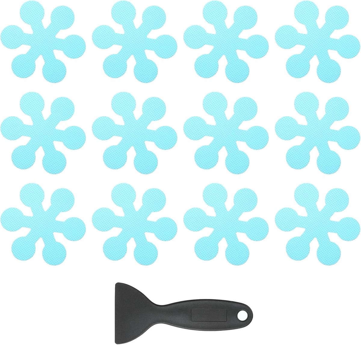 12 stuks antislip badstickers, antislip douchestickers met schraper badkamer douche vloerstickers sneeuwvlok vorm schattige loopvlakken badkuipen, blauw
