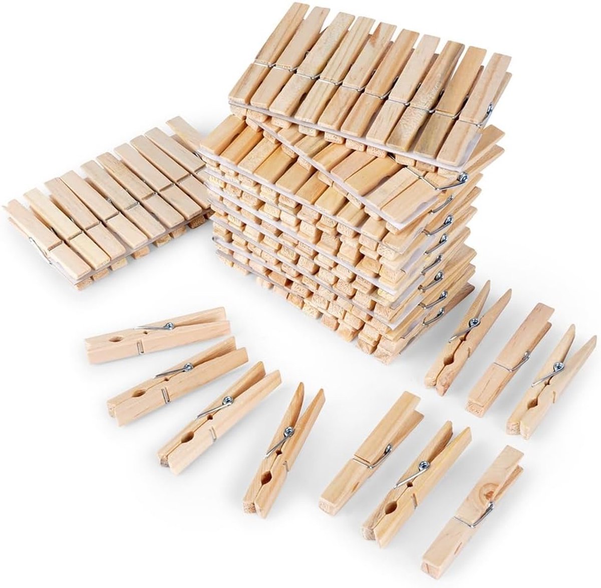 Wasknijpers van bamboe, 100 stuks, 7 cm lang, met stevige metalen sluiting, voor binnen en buiten, klassiek design, milieuvriendelijk en duurzaam, ideaal voor de wasdroger
