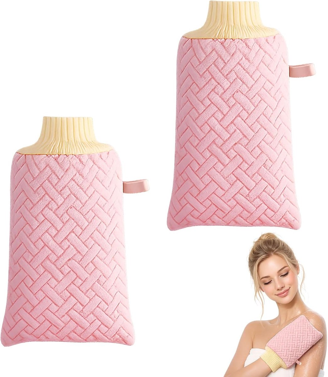 2 Stuk Exfoliërende Handschoen Peeling Handschoen - Douchehandschoen voor Lichaam Peeling, 3D Patroon & 250D Grof Korrel, Geschikt voor Gevoelige Huid, 135×230mm