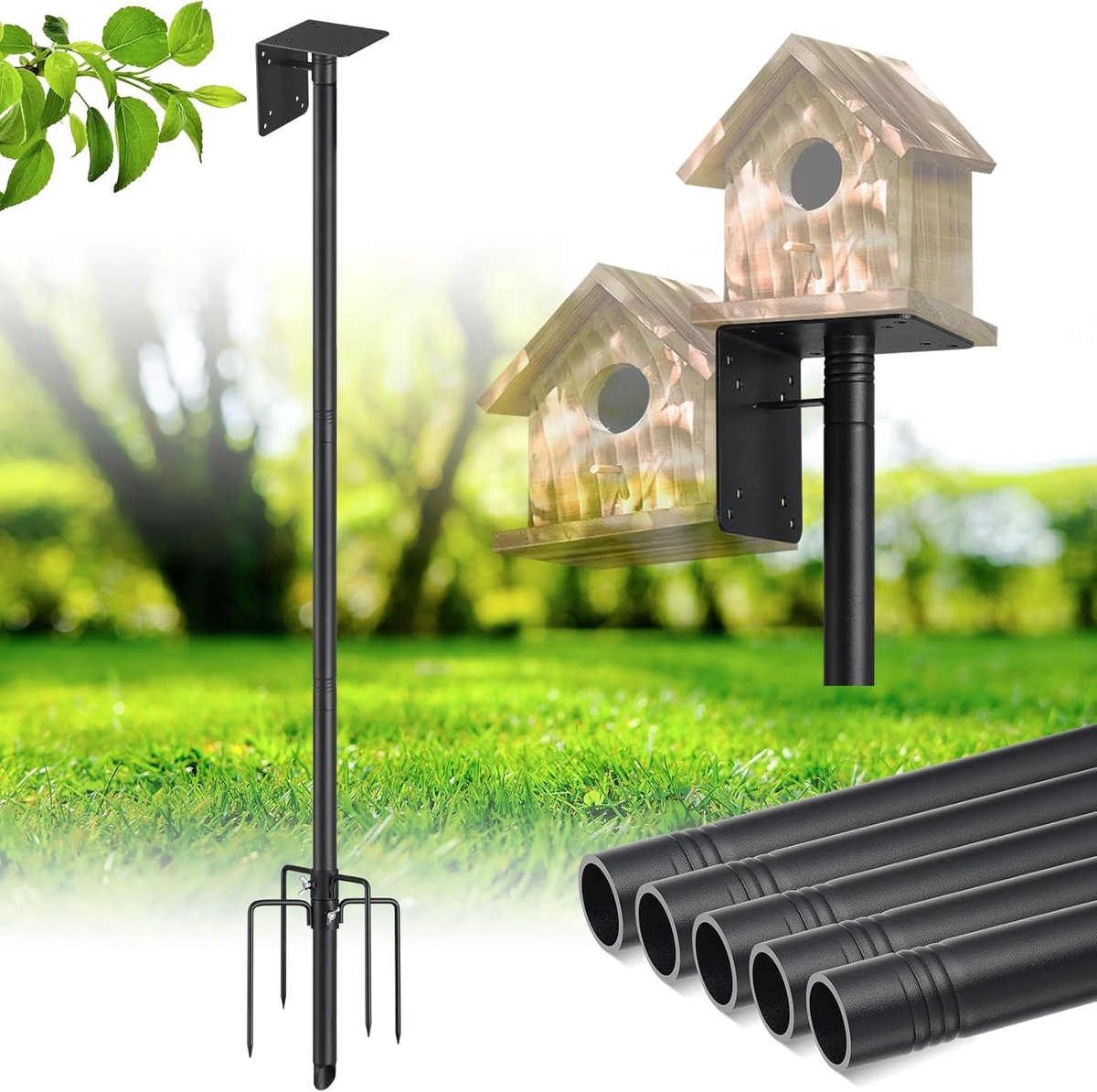 HAWK Bluebird Vogelhuisstandaard, 220 cm, verstelbaar, standaard voor buiten, met 5 tanden winddichte palen, met montagehouder, voor Bluebird House, Bird Buddy, weerstation
