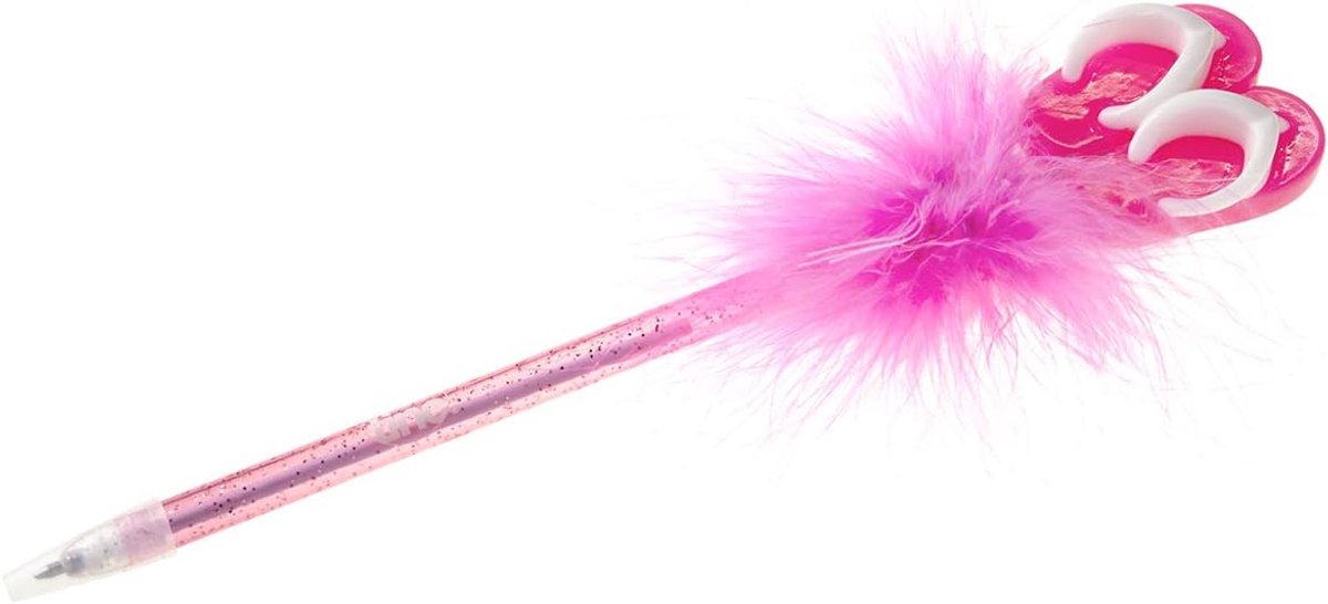 Veerpen | Leuke en pluizige veren pen met Flip Flop Topper | Kids Balpen | Roze