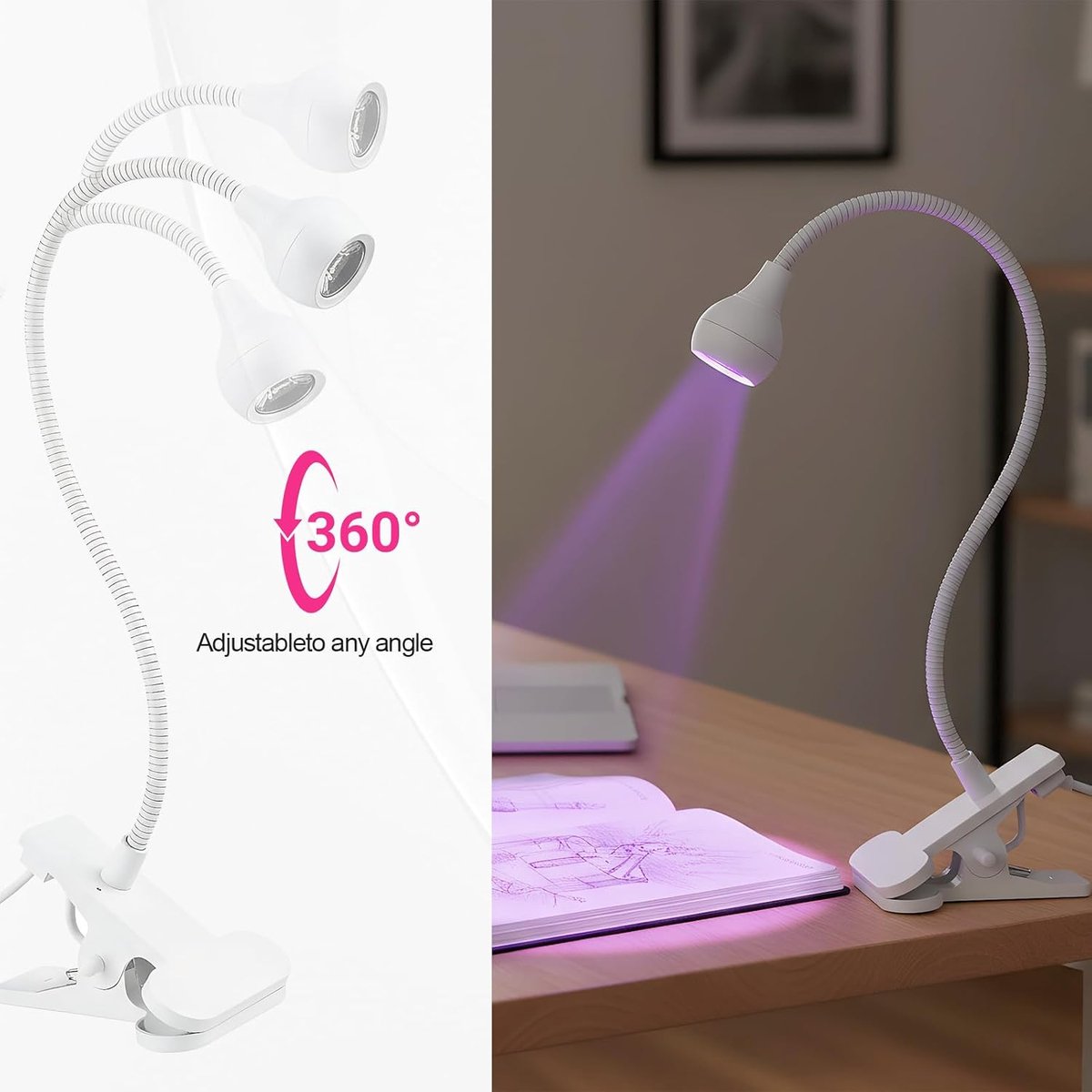 UV-lamp voor gelnagels, 3 W nageldroger LED-lamp voor gelnagellak met clip en USB-schakelaar, 360° flexibel draaibare mini UV-nagellamp, draagbaar UV-licht voor nagels, wit — cadeau in Verzorging - foto 5