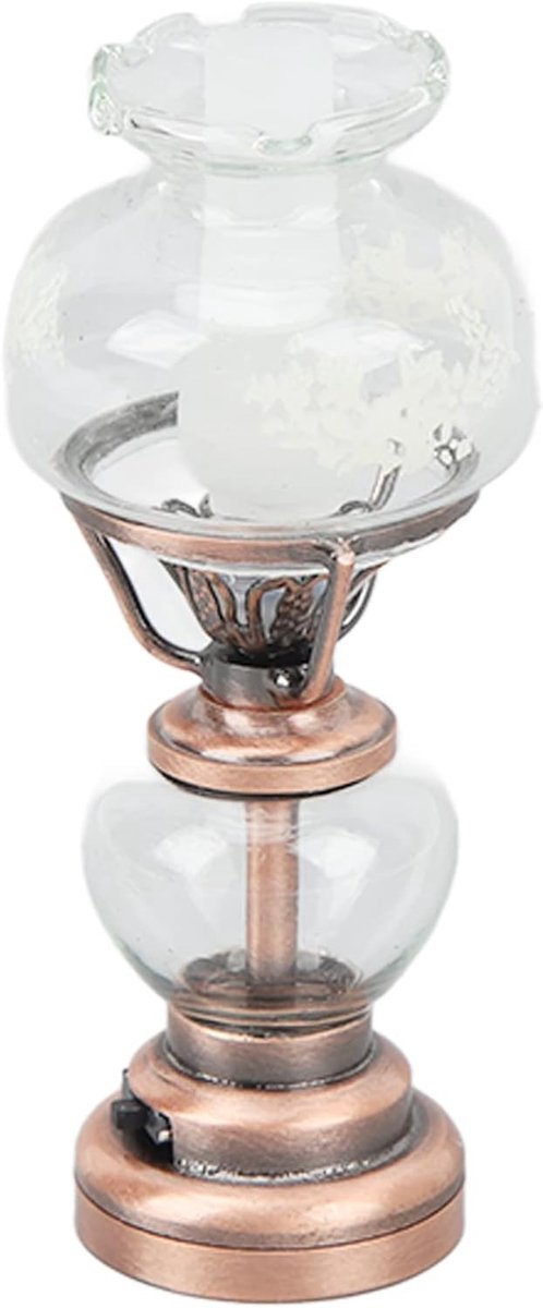 1/12 Schaal LED-bureaulamp en Minilamp Accessoires voor Poppenhuisdecoratie Werkt op Batterijen, LED-miniatuurkandelaarverlichting voor Poppenhuisdecoratie (Bronzen)