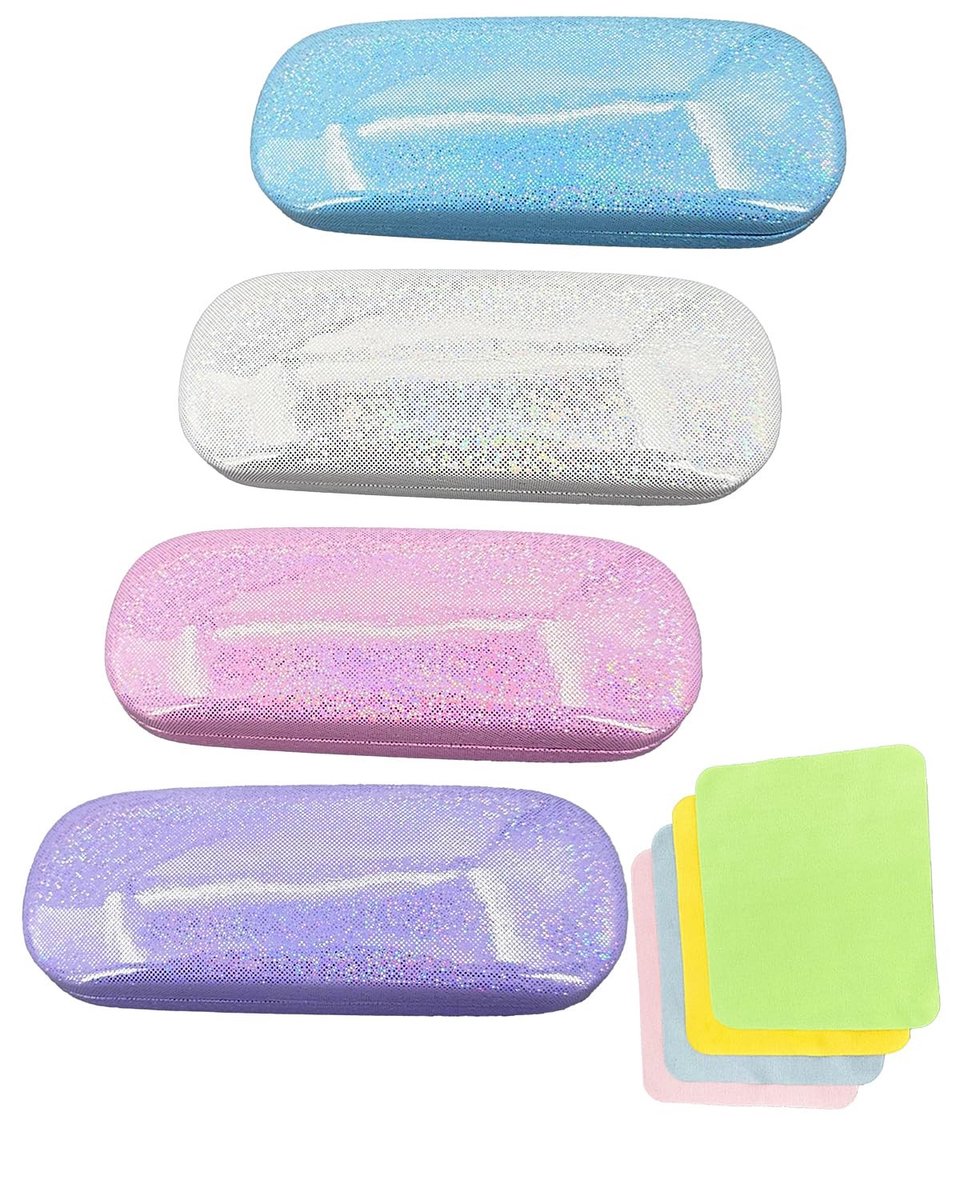 Dailygoods- Brillenkoker Hard Case - Set van 4 - Universele Maat 16x6x3,6 cm - Duurzaam Materiaal - Inclusief Brillenpoetsdoeken - Antislip Binnenvoering - Brillenetui