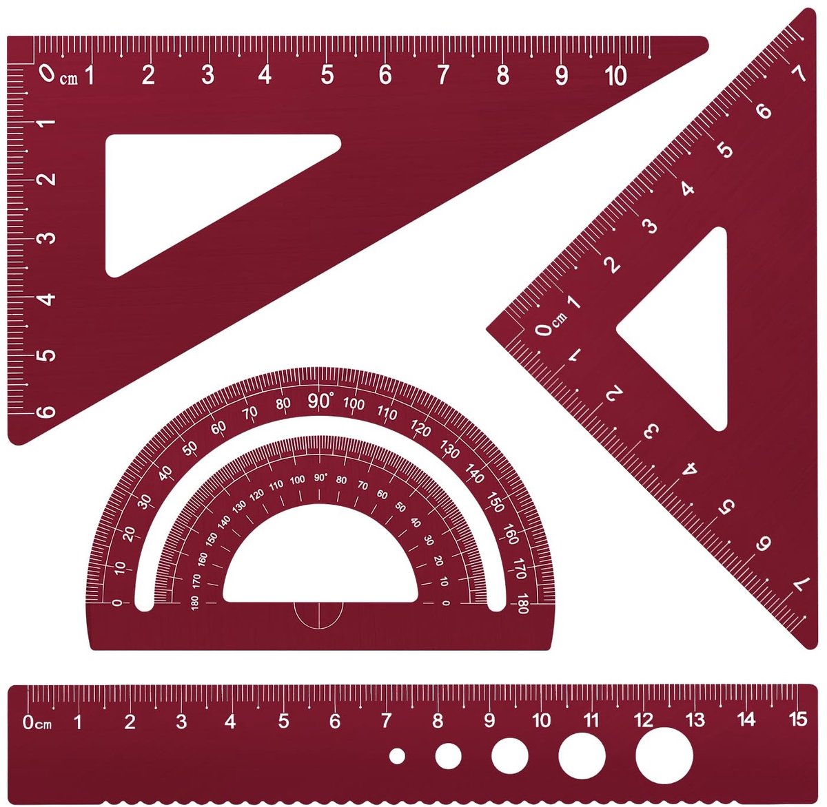 Dailygoods- Liniaal Set 15 cm - Metalen Liniaal - Geometrie Set - Hoekmeter/Driehoek - Duurzaam Aluminium - Krasbestendig Oppervlak - Meetset