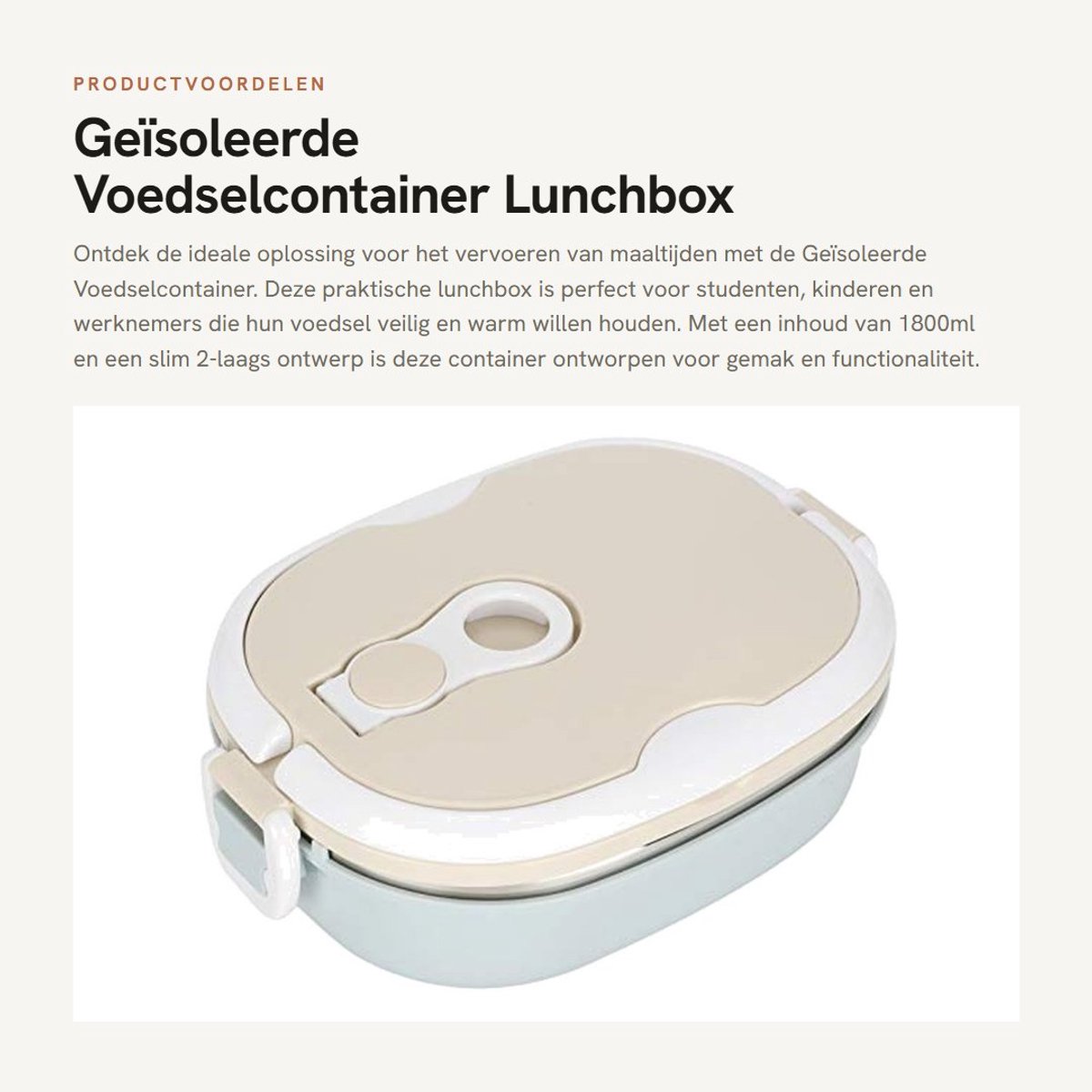 Dailygoods- Voedselcontainer Geïsoleerd 1800ml - Roestvrij Staal - Draagbaar - Dubbel Laags - Veiligheidsslot - Luchtdoorlatend Ventiel - Lunchbox