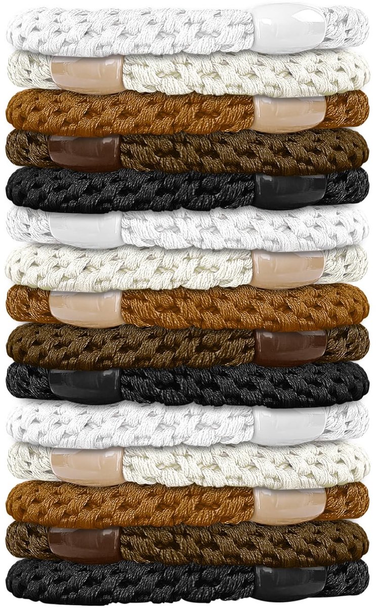 Dailygoods - 15 stuks haarelastieken, gemengde kleuren, elastisch zonder schade, geschikt voor dun/dik/middel/lang haar (Bruin)
