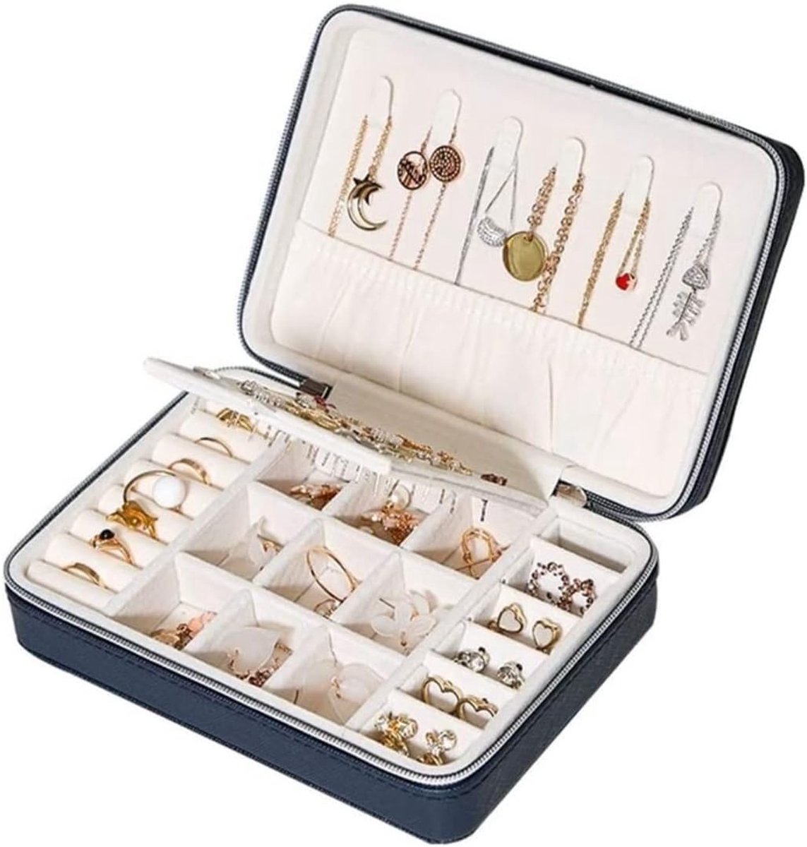 Juwelendoosje Sieraden - Opberger Organizer - Sieraden Opslag - Met Rits - Draagbaar Formaat - Leer