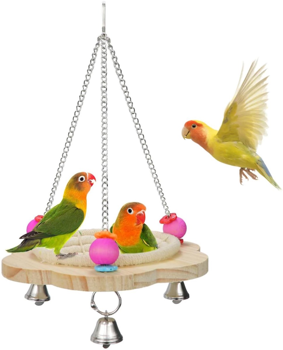 Dailygoods - Papegaaienvogelnest, katoenen vogelhuis, vogelnest, vogel papegaaienspeelgoed, handgeweven nestbedschommel met 3 metalen bellen, papegaaienkooi, broeddoos voor parkiet valkparkiet
