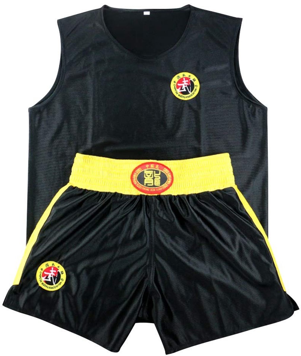 Boksen Sanda Set - Ademend Satijnen Stof - Vests/Shorts - Elastische Tailleband - Geschikt voor Kickboksen - Maximale Bewegingsvrijheid - Vechtsportkleding