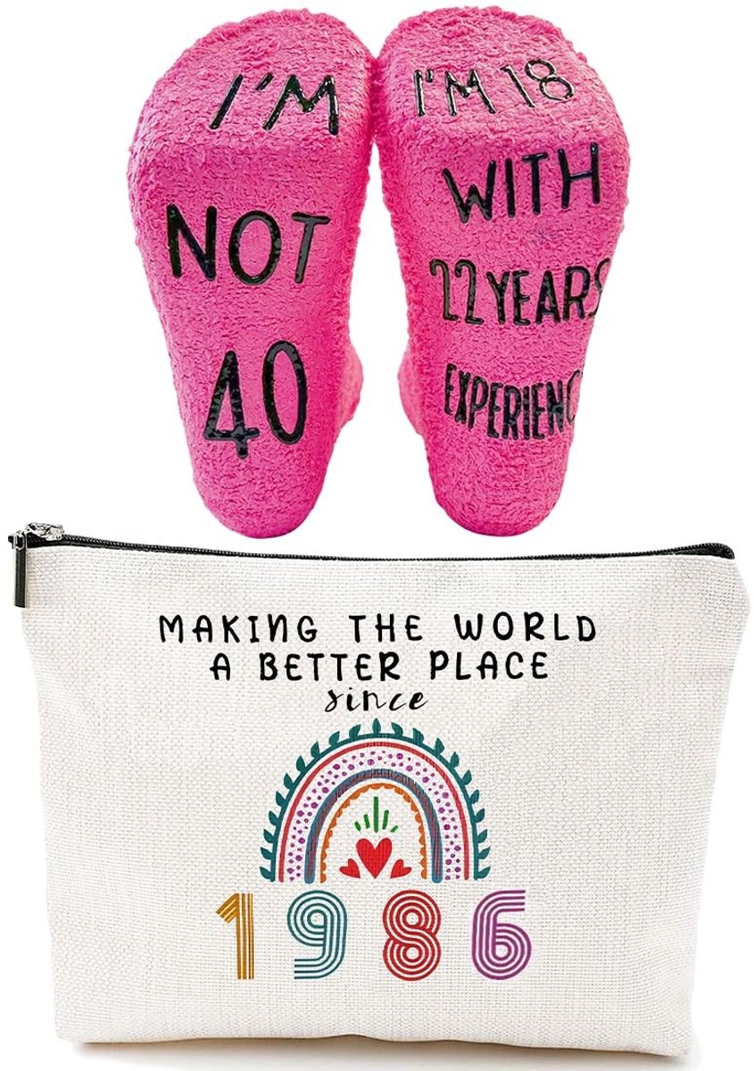 Dailygoods- Toilettas 2 Stuks - Verjaardagscadeau voor Vrouwen - Make-uptas - Grappige Sok - 40e Verjaardag - Perfecte Cadeauset - Cosmetictas