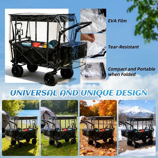 Solidchoice- Bolderkar opvouwbaar - Inklapbare bolderkar - Regenbescherming - 115 x 51 x 75 cm - Geschikt voor kinderen - Universeel gebruik - Handwagen van Solidchoice — afbeelding 5