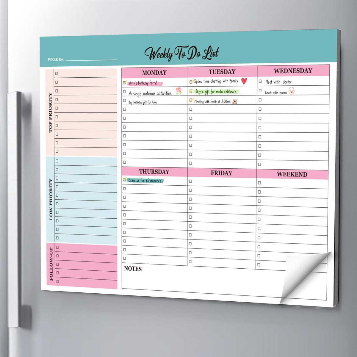 Solidchoice- Weekplanner Kladblok - Regenboog - Wekelijkse Planner - A4 Formaat - Magnetisch - Planning Bord