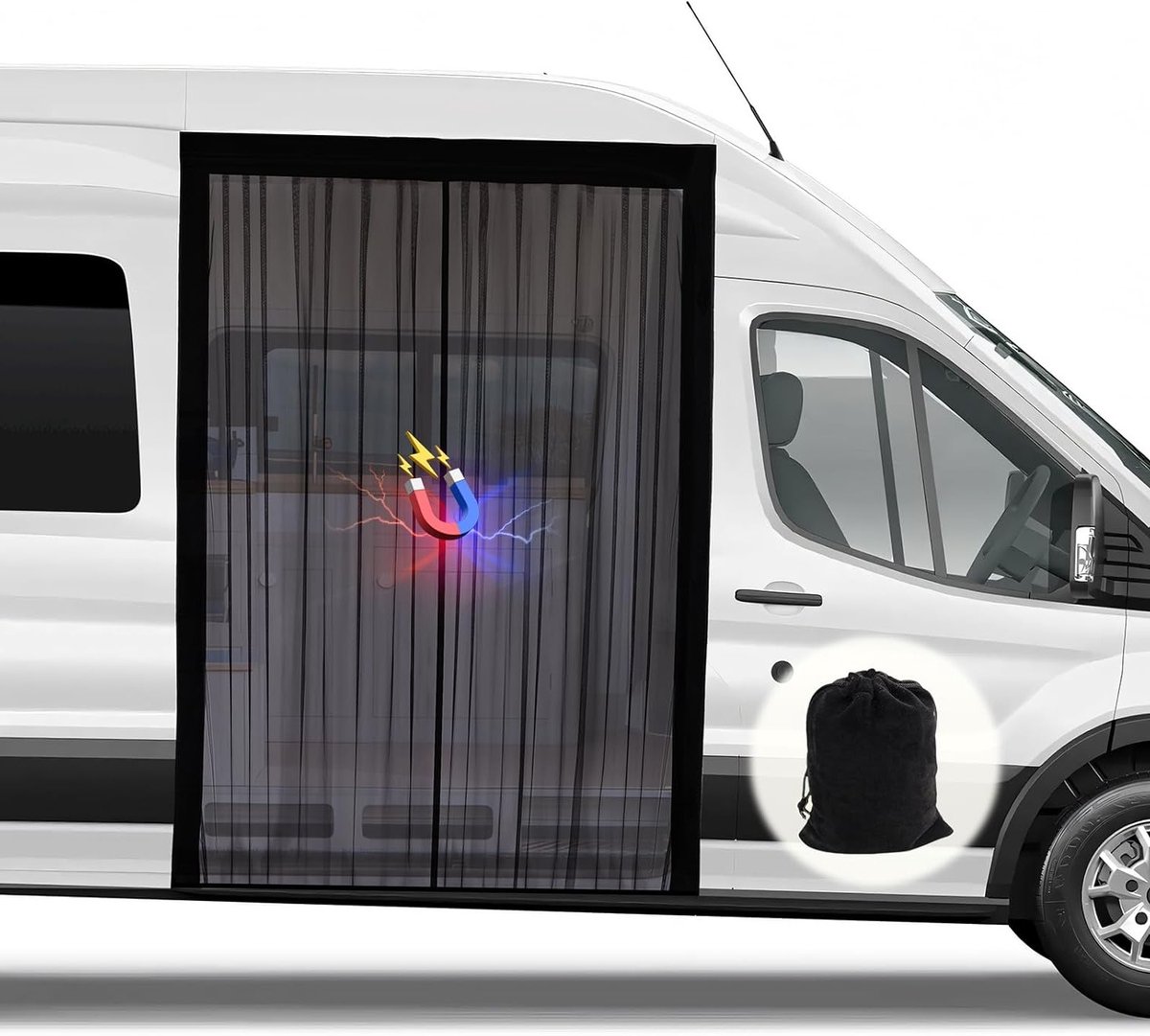 Vliegengordijn met Magneten voor Mercedes Sprinter en Volkswagen Crafter - Insectenbescherming, Centrale Magnetische Sluiting, Maat Medium en Medium Dak