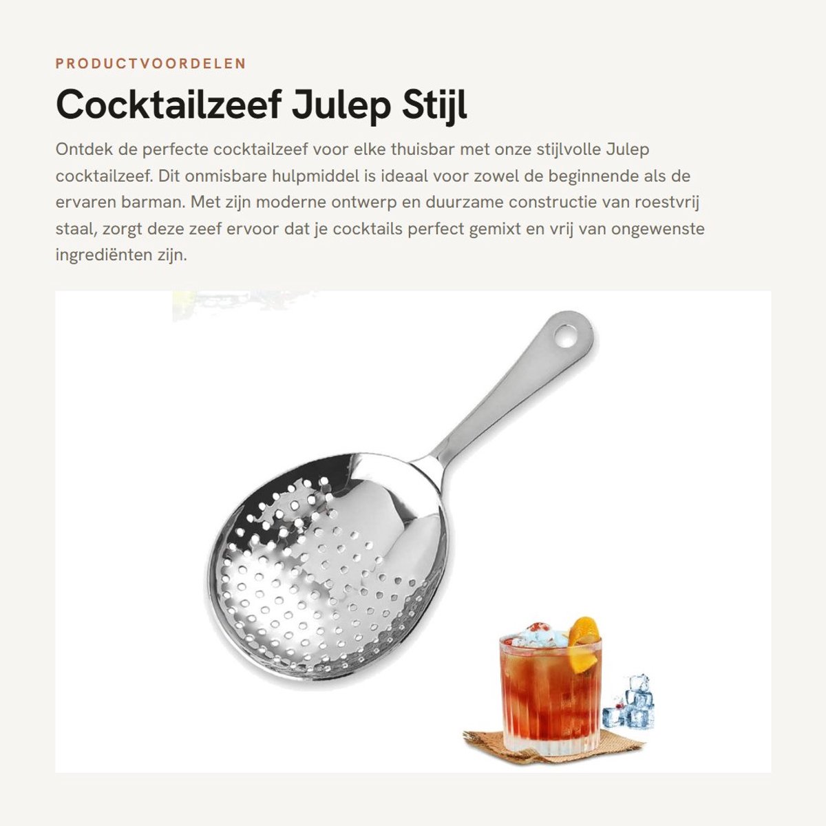 Dailygoods- Cocktailzeef Julep Stijl - Roestvrij Staal - Barmanhulpmiddel - Filtertool - IJsdrank - Mengtool - Zeef
