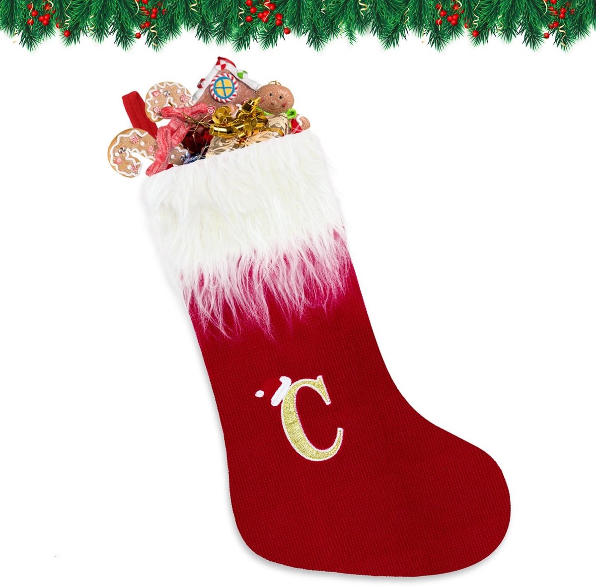 Dailygoods- Kerstkousen 56 cm - Geborduurd met Letters - Witte Baard - Rode Kousen - Kerstboom Decoratie - Hoogwaardige Materialen - Kerstsokken