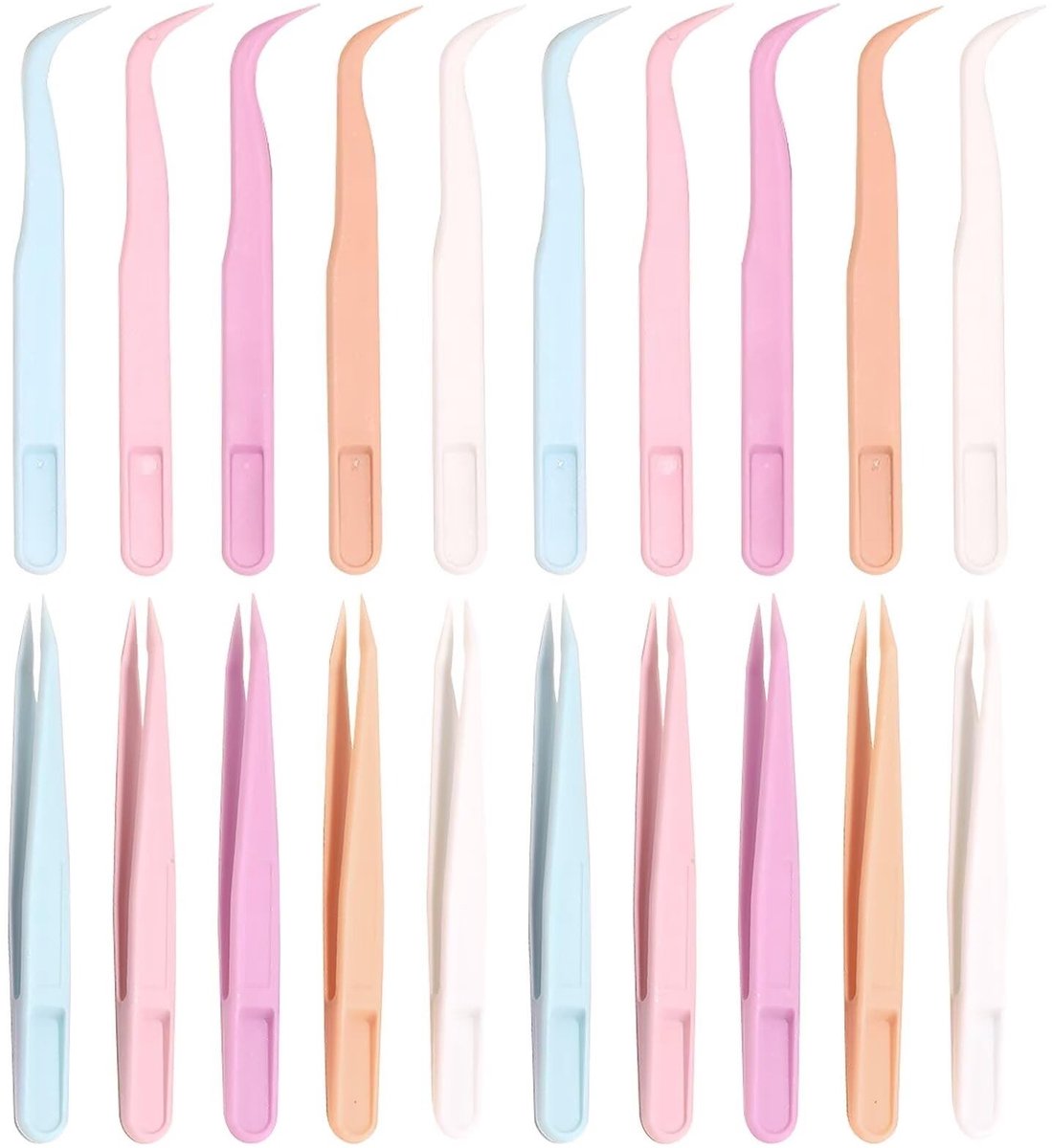 Dailygoods- Pincet Set 20 Stuks - Kleurrijke Plastic Pincetten - Rechte/Bogen Punten - Antistatisch/Antimagnetisch - Duurzaam Materiaal - Voor Fijne Motoriek - Oppakpincet