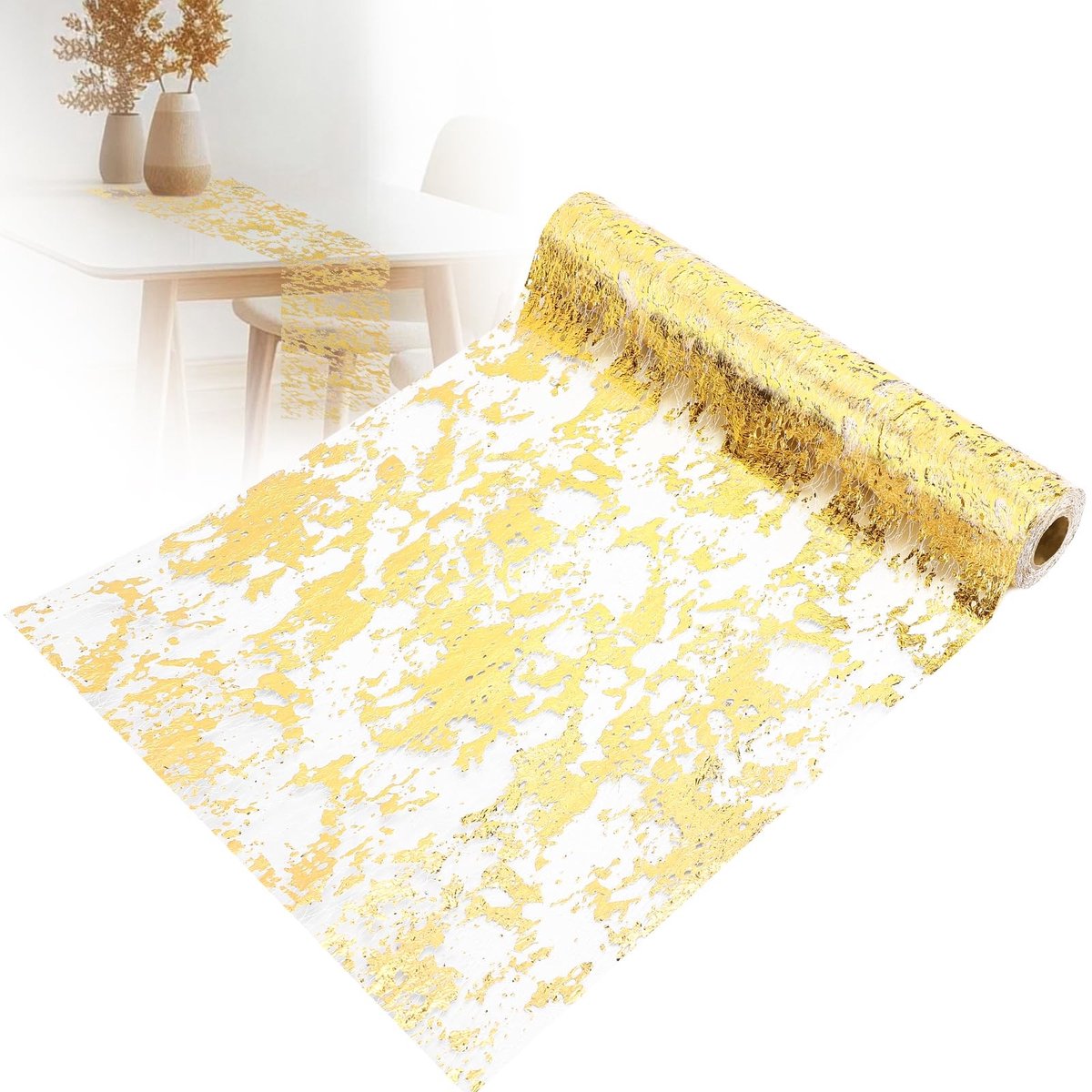 SnelShoppen - Luxe Gouden Tafelrunner 10m x 28cm - Elegante Decoratie voor Feesten, Bruiloften, en Speciale Gelegenheden - Snijbaar en Aanpasbaar