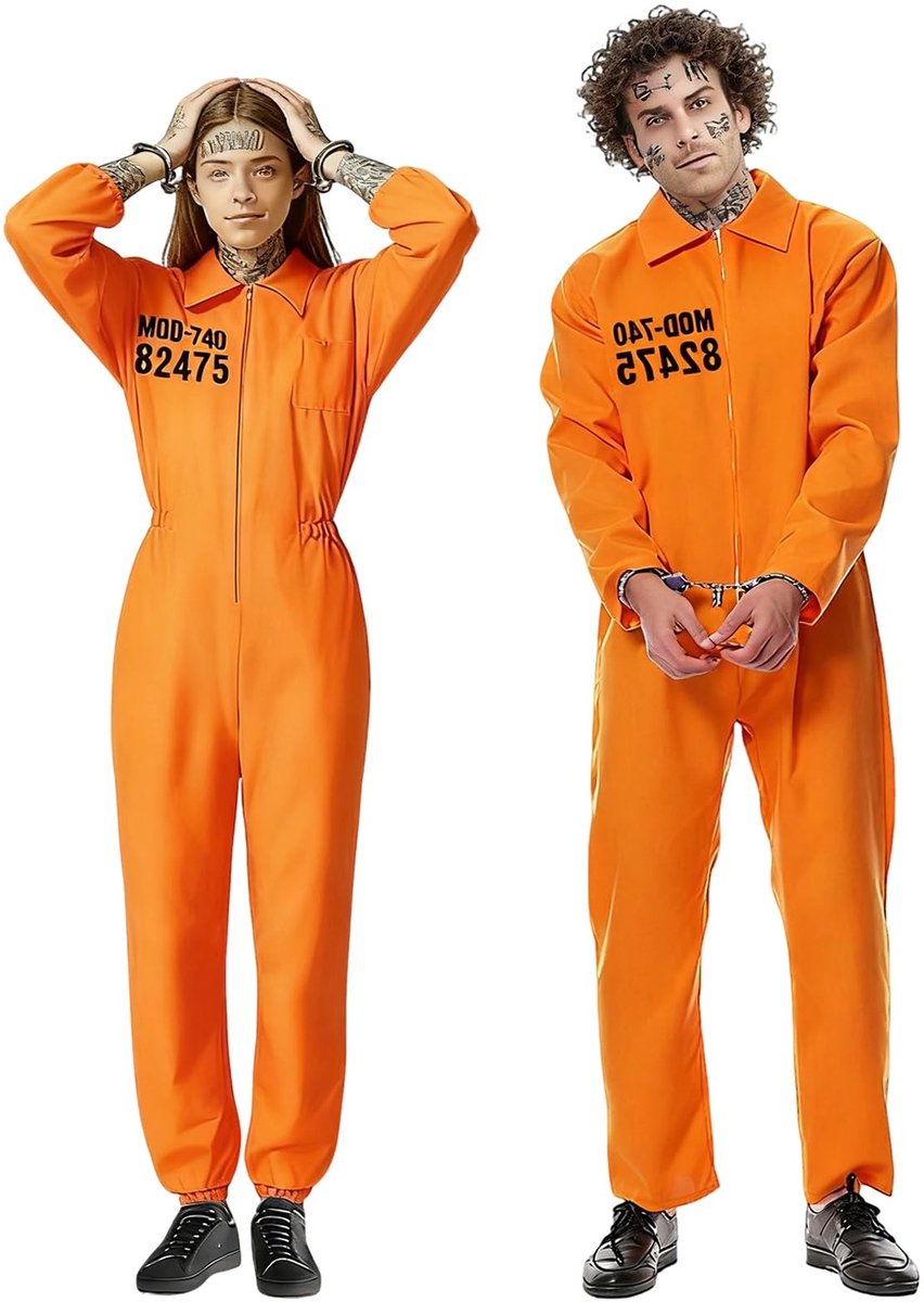 Dailygoods- Gevangenkostuum oranje - Carnaval Kostuum - Prisoner Kostuum - Overall - Cosplay - Hoogwaardig polyester - Carnavalskostuum