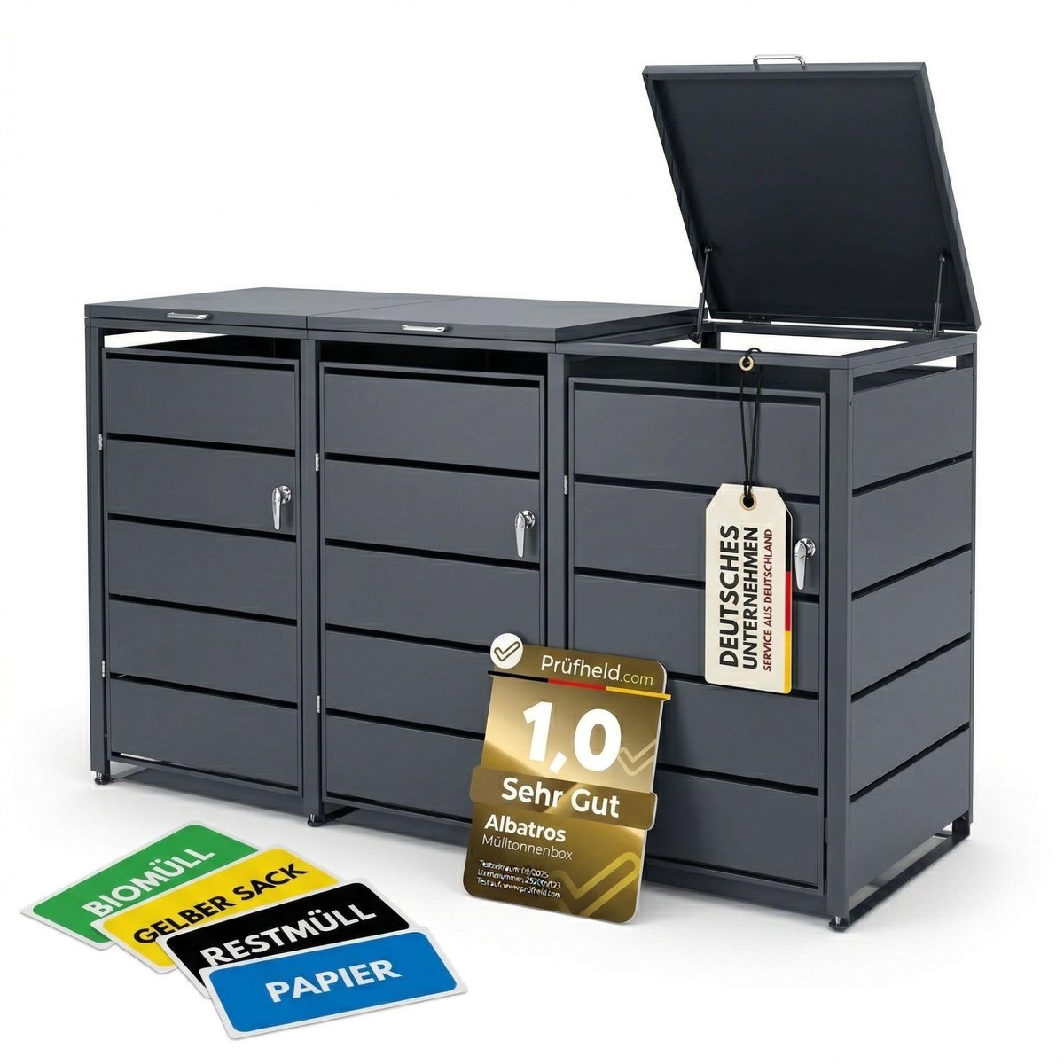 Dailygoods- Vuilnisbakkenset 3-delig - Afvalcontainer 240 liter - Weerbestendig - Verstelbare voeten - Premium dempers - Stijlvol design