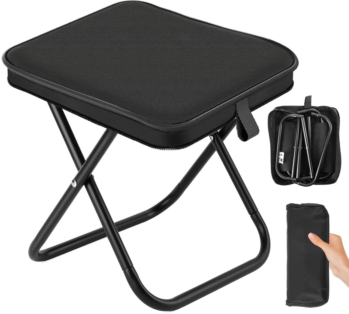 Dailygoods- Opvouwbare Kruk Ultralicht - Draagbaar - Compact - Versterkt Stalen Frame - 120 kg Capaciteit - Ideaal voor Kamperen/Wandelen - Kampeerstoel