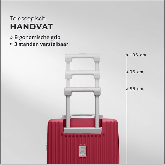 Uitschuifbare handgreep van de koffer met 3 standen: 86 cm, 96 cm en 106 cm.