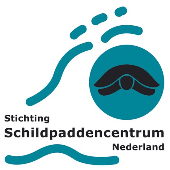 Logo met een schildpad symbool en tekst: 'Stichting Schildpaddencentrum Nederland'.