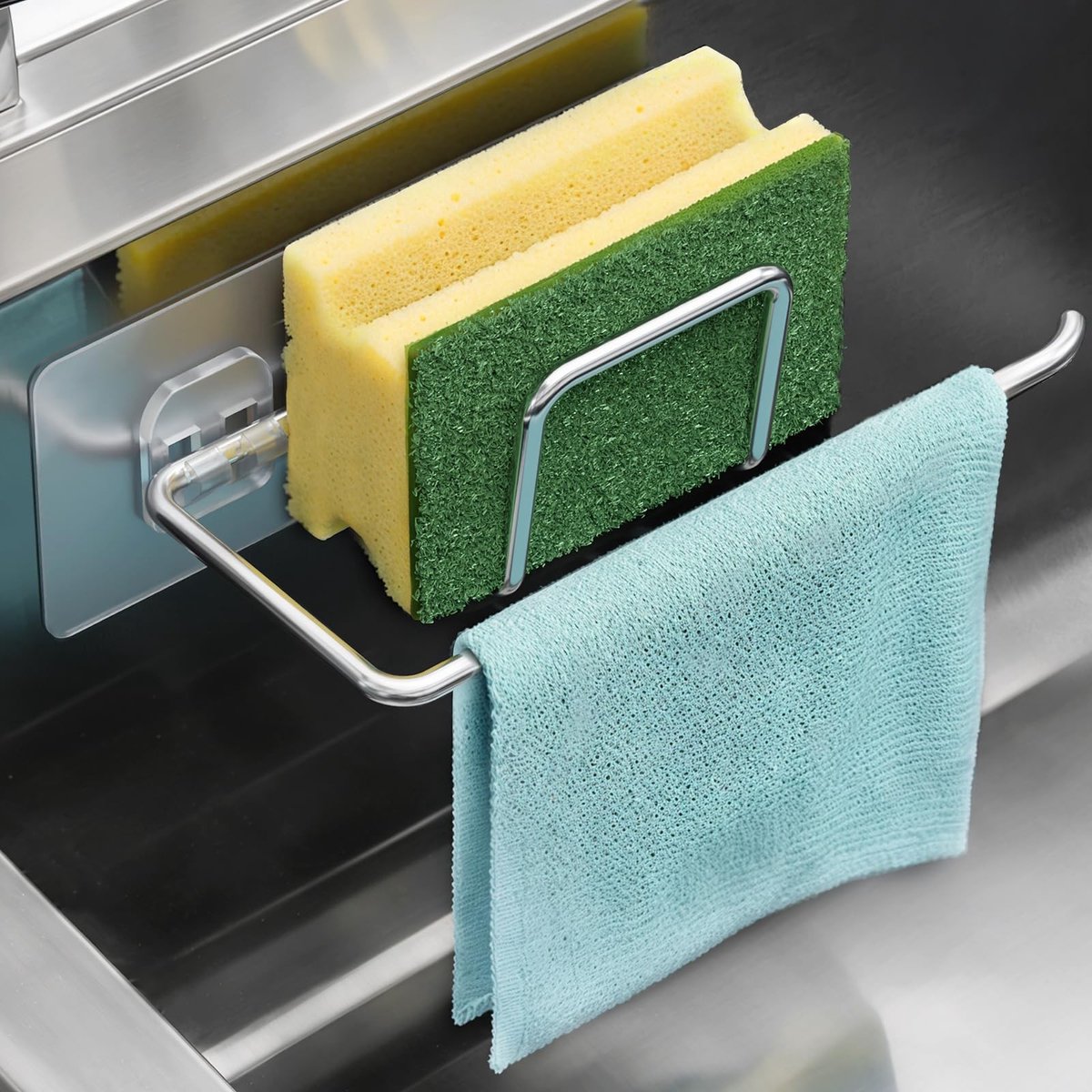 Dailygoods- Sponshouder Roestvrij staal - Keukenaccessoires - Gootsteenorganizer - Zelfklevend - Duurzaam - Compact ontwerp