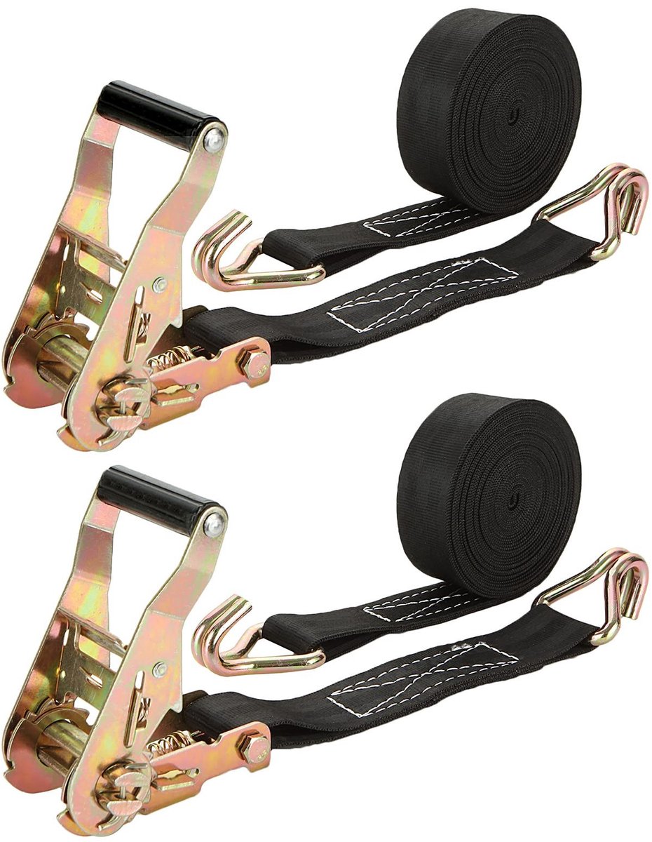 Dailygoods- Sjorbanden 6 m - Zware Ratelriemen 2000 kg - Beveiligingsriemen - Haken met Rubbercoating - Duurzaam en Ergonomisch - Spanbanden