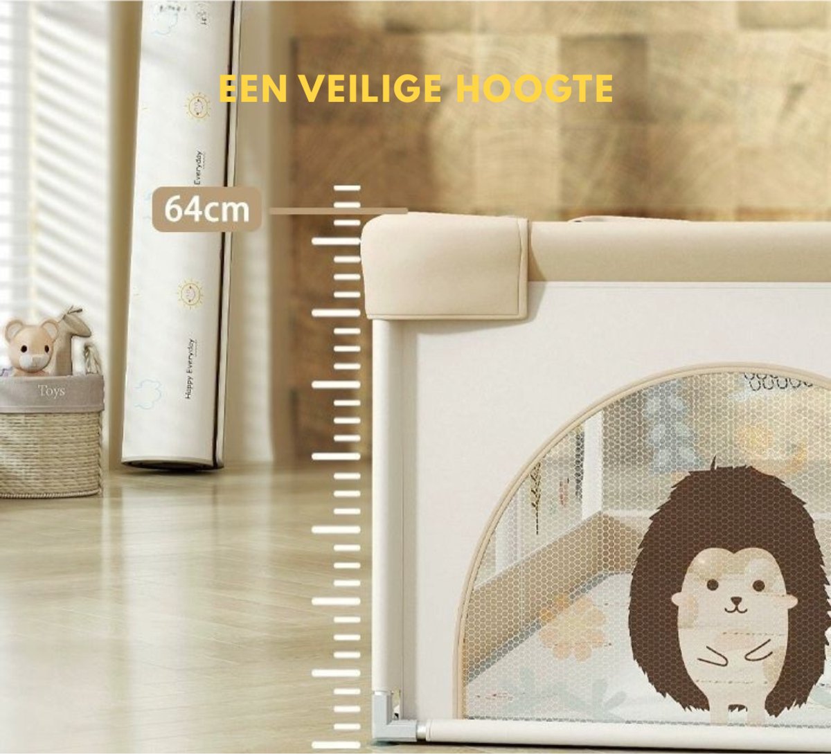 Livista Grondbox Baby - Binnenmaat 120x120cm - Inclusief Kruipmat - Met 60 Speelballen, 4 Trekringen - Kinderbox - Speelbox - Playpen - Met Draagtas - Beige – foto 5