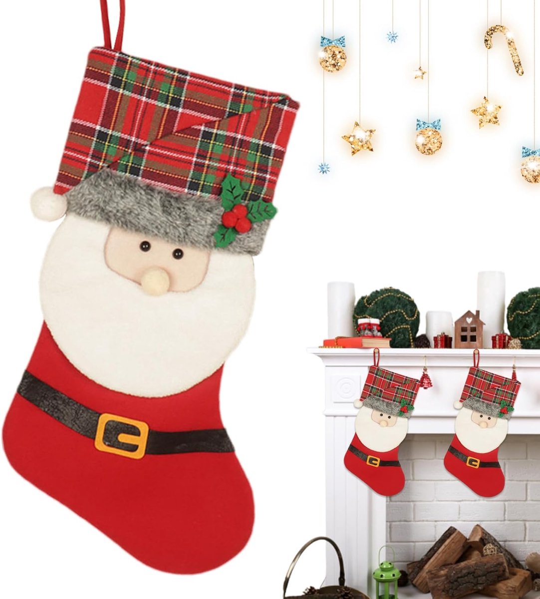 Kerstsokken - Feestzakjes - Cadeautjes Inpakken - 3D Patroon - 47 cm - Rood