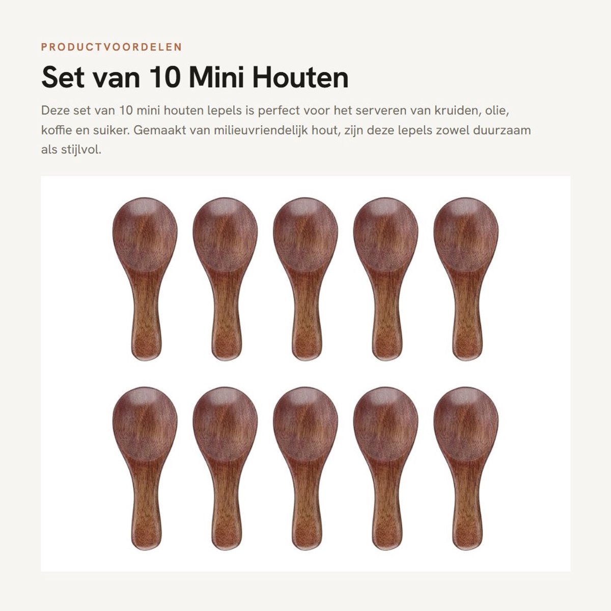 Dailygoods- Houten Lepels Set 10 Stuks - Kleine Houten Lepels voor Keuken - Milieuvriendelijk - Handgemaakt - Schima Superba - Multifunctioneel Gebruik - Specerijlepel
