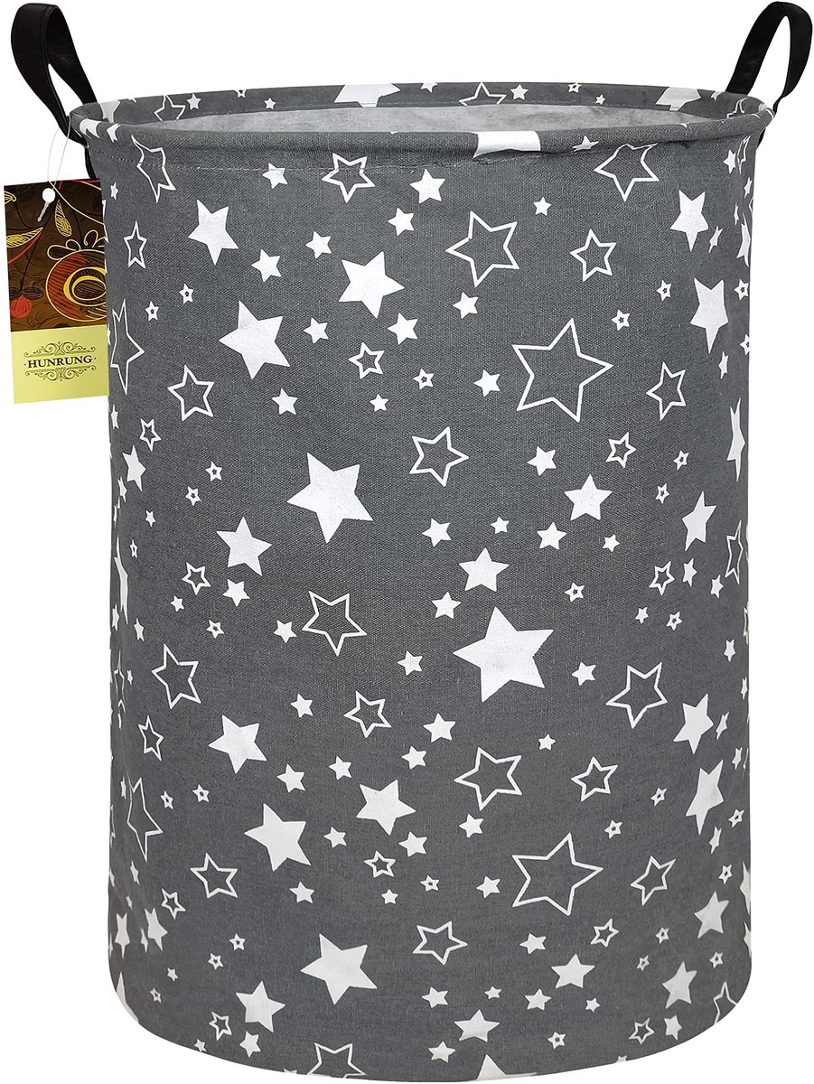 Dailygoods- Wasmand met deksel - Opvouwbare opbergmand - Grijze ster - Ruime capaciteit 50 cm - Robuuste handgrepen - Multifunctioneel gebruik