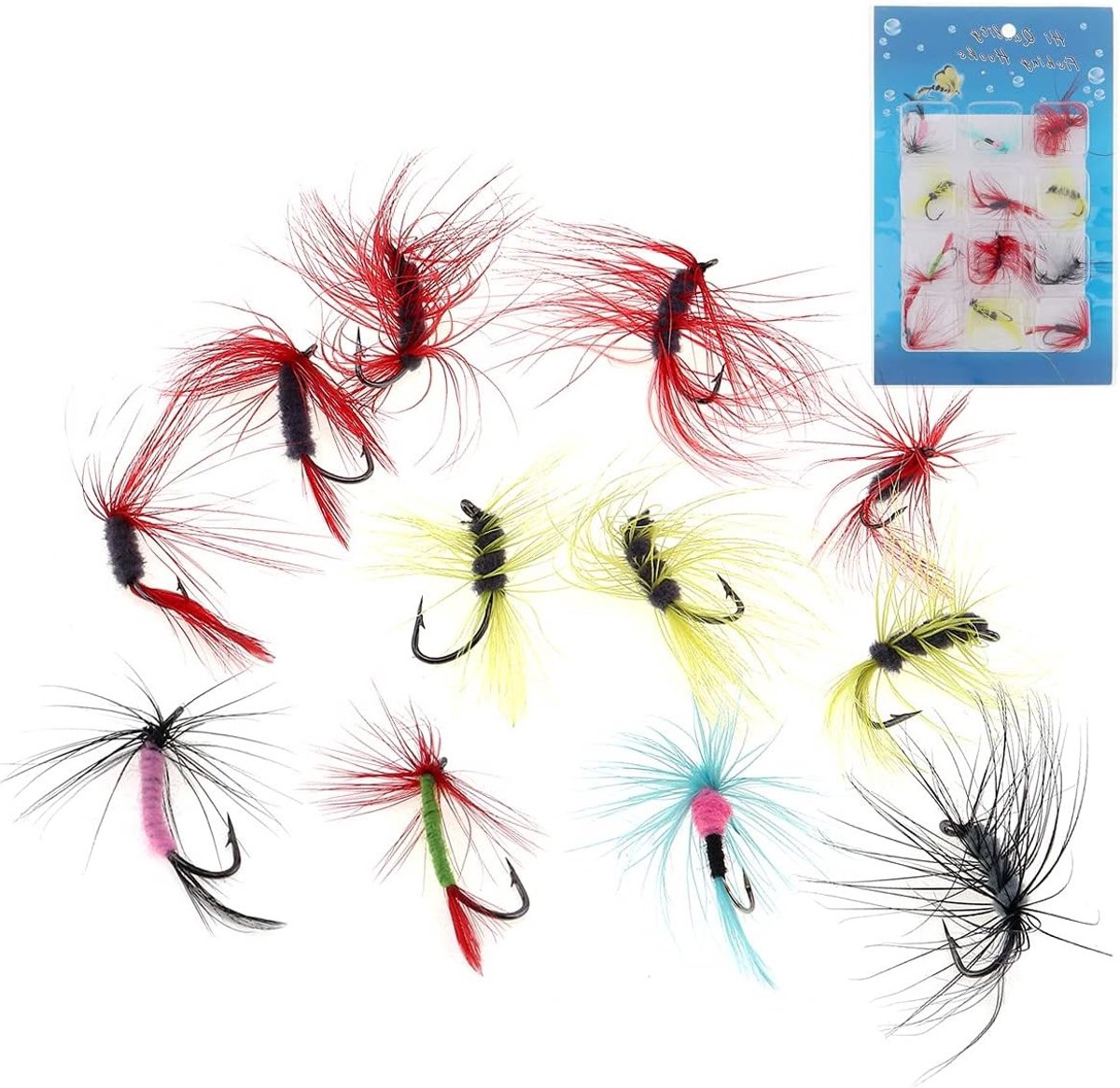 Realistische Vliegvissen Aas 12 Stuks, Handgemaakte Vlinder Vliegvis Lures met Vliegvissen Set, Ideaal voor Zoetwater en Zoutwater Vissen