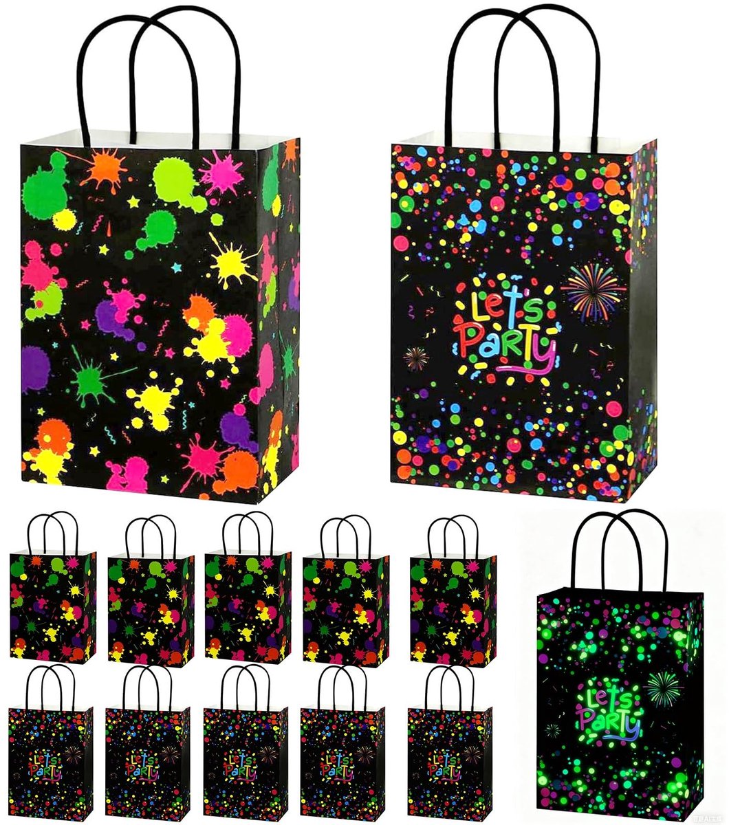 Dailygoods- Feestdecoratie Neon - 10 Stuks Papieren Zakjes - Cadeautasjes - Kinderversiering - Fluorescerende Snoepzakjes - 21 x 15 x 8 cm