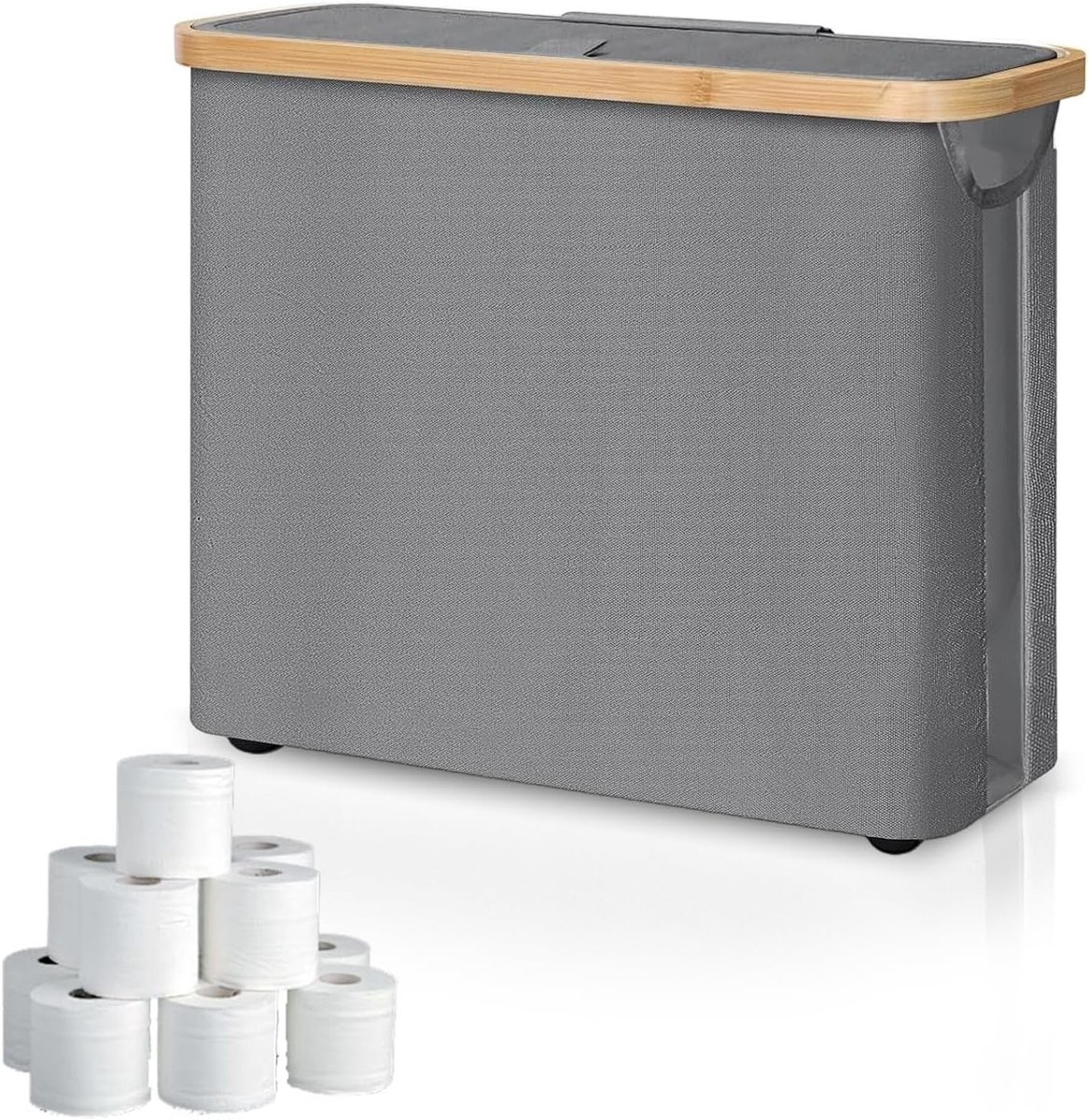 Toiletpapieropslag met deksel en kijkvenster, organizer voor 8-12 rollen, badkameroplossing voor efficiëntie en stijl (Grijs)